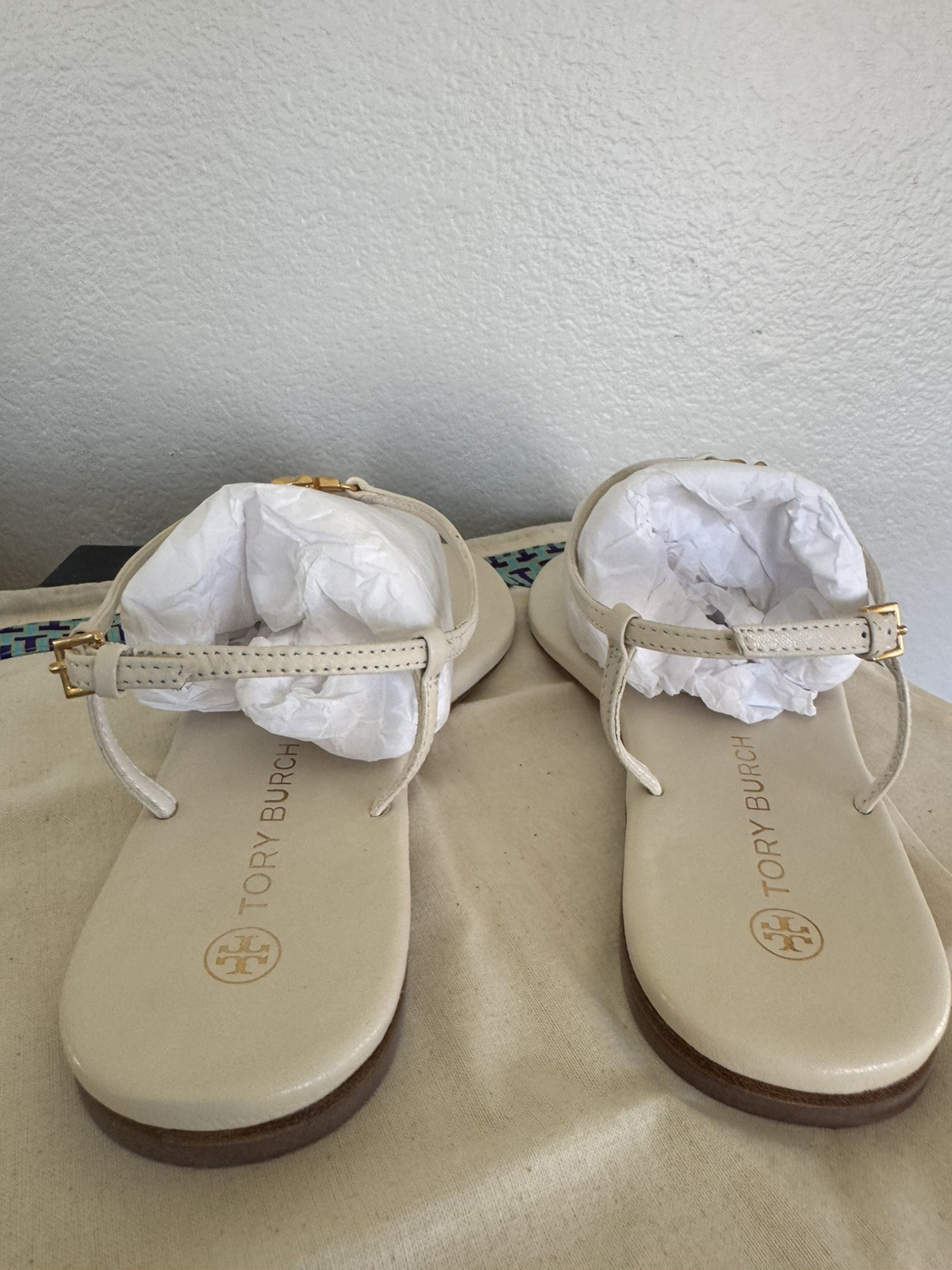 Tory Burch Capri T-Straps Thong Sandals/ New Ivory/ US 7.5M/$195 NIB + shoe bag