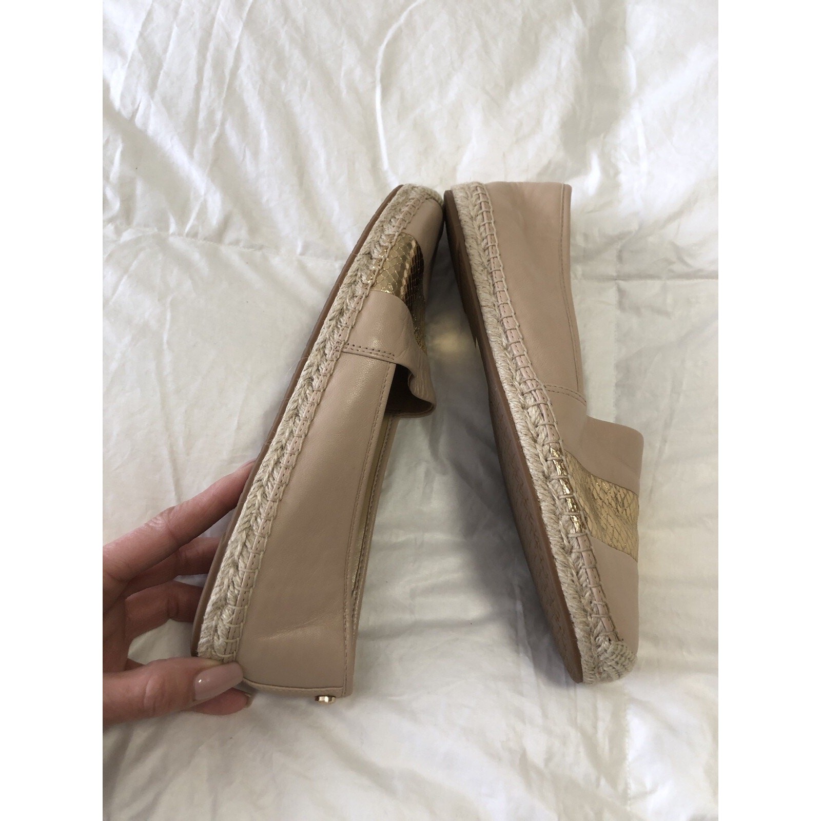 Michael Kors | SZ 8 | Ivy Pebbled Leather Espadrille Flats Pale Pink/Nude Gold