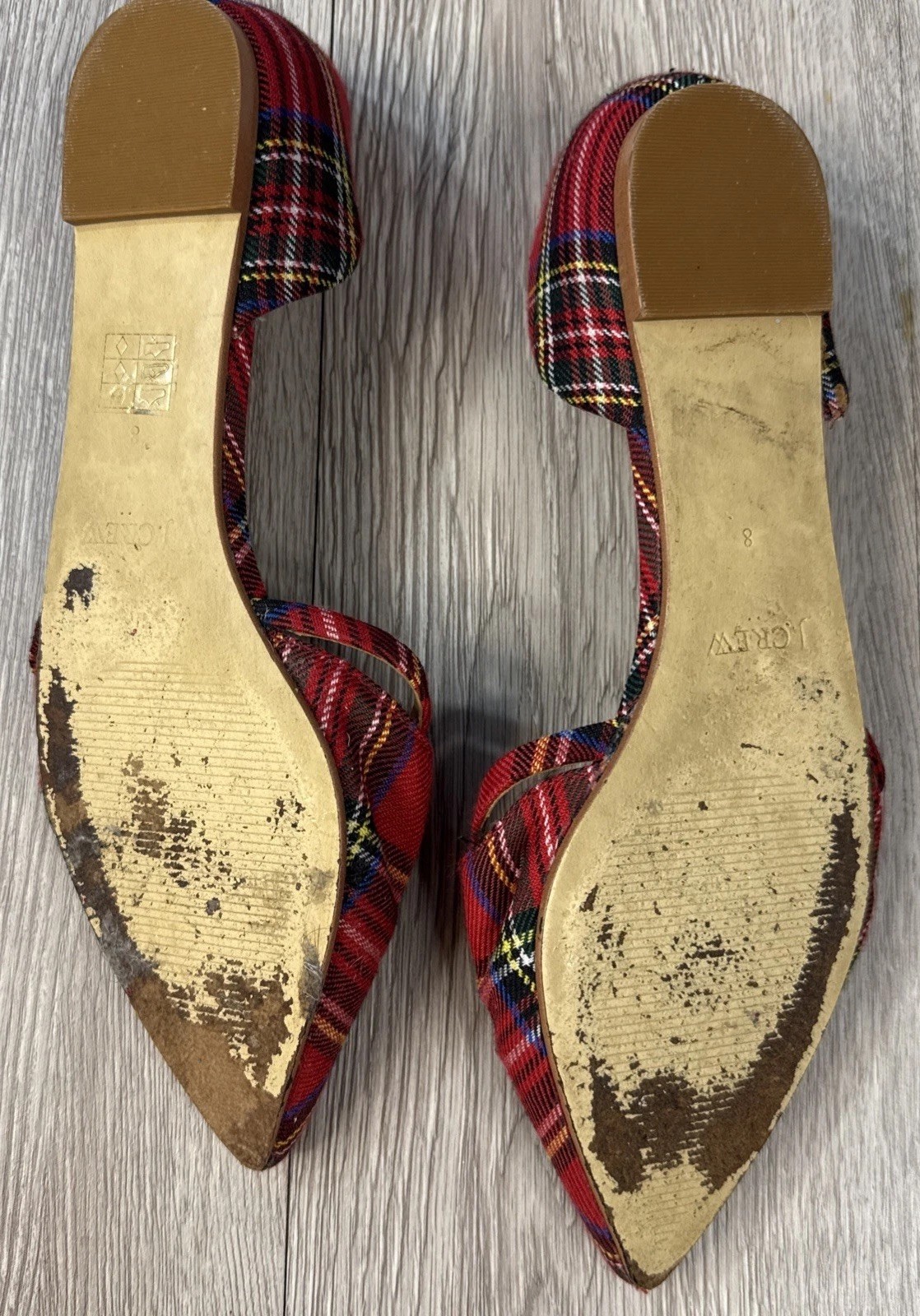 J. Crew Tartan Plaid Mini Bow Flats Women’s Red Plaid Pointy Toe Preppy Size 8