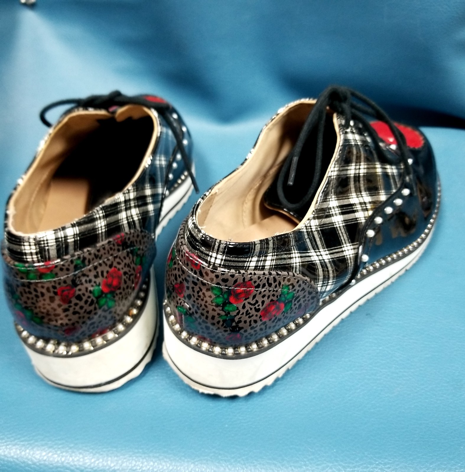 Torrid Betsey Johnson Black Red Rose Heart Women’s Oxford Wedge Shoes 9 WW