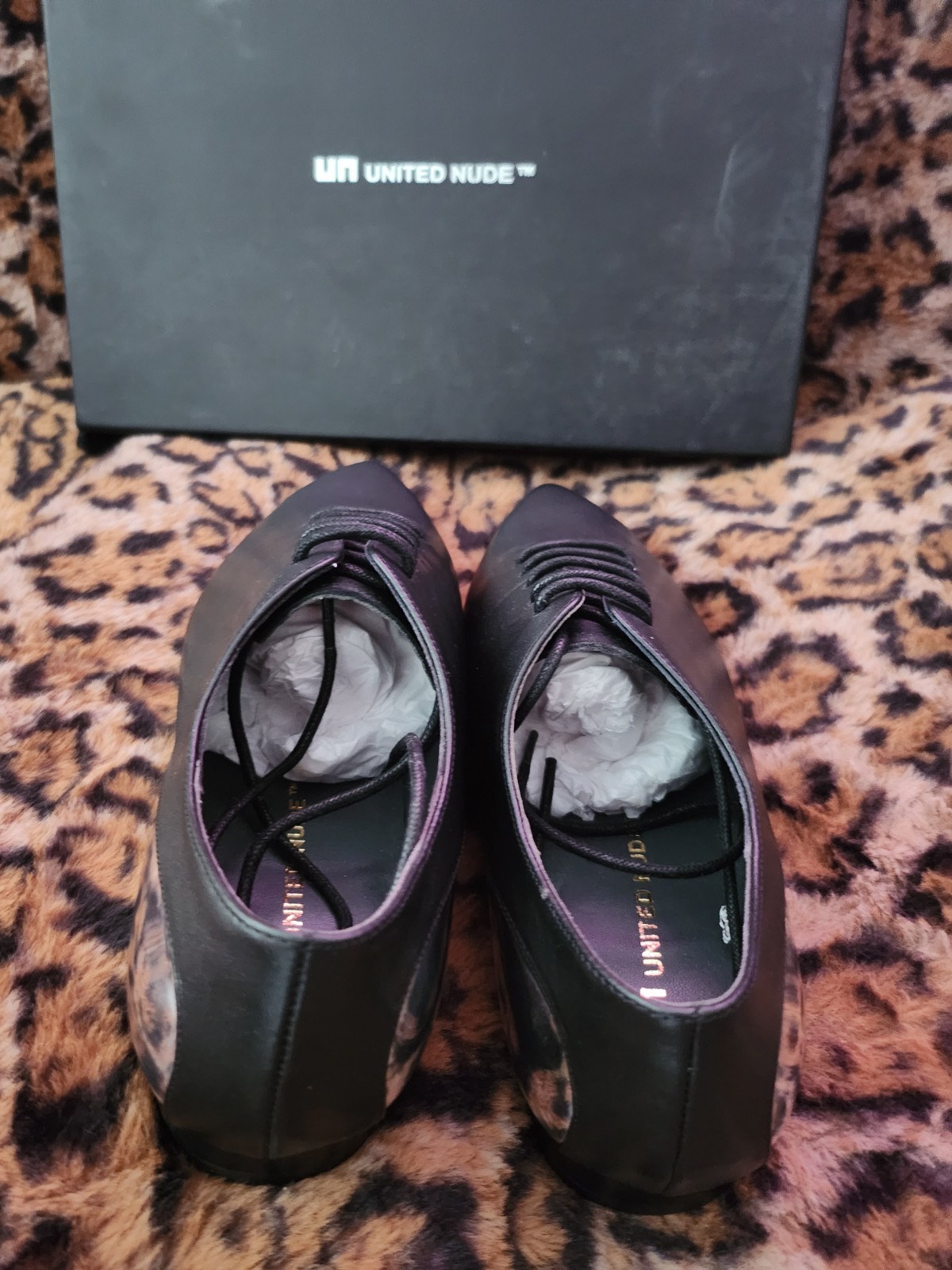 SALE UNITED NUDE Designer Leather Shoe ART Goth Silver Mirror & Black Pointy Toe