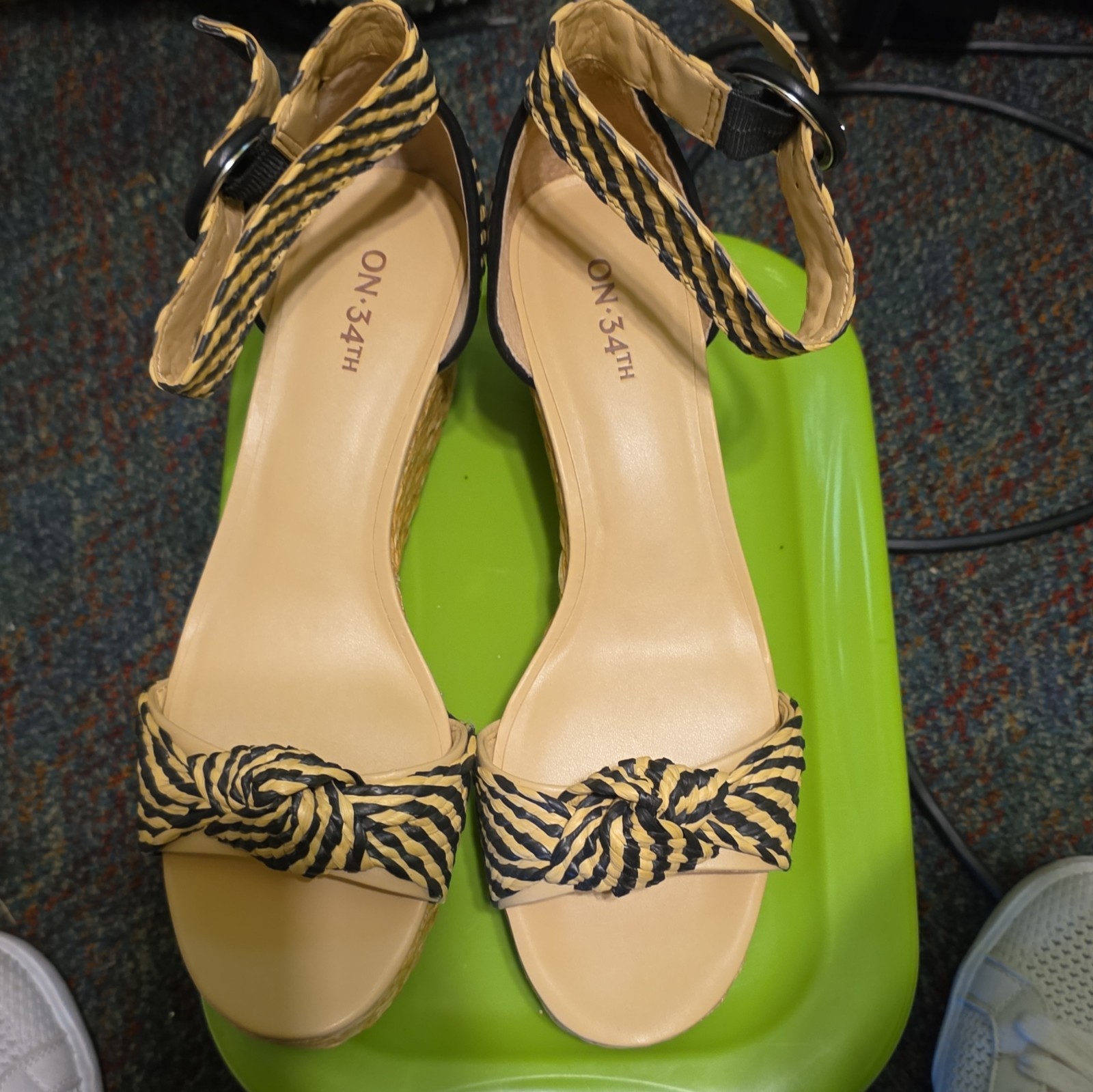 On 34th Women’s Espadrille Wedge Sandals Ankle Strap Beige/Black 9.5