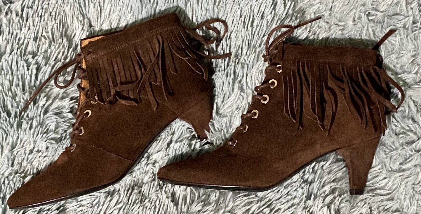 Maje Fox Suede Ankle Fringe Boots Brown Size eU 37 US 6.5 ($570)