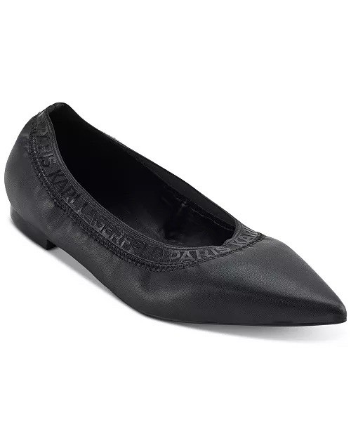 Karl Lagerfeld Paris Vinette Pointed Toe Ballet Flats Black Logo Trim US 8.5