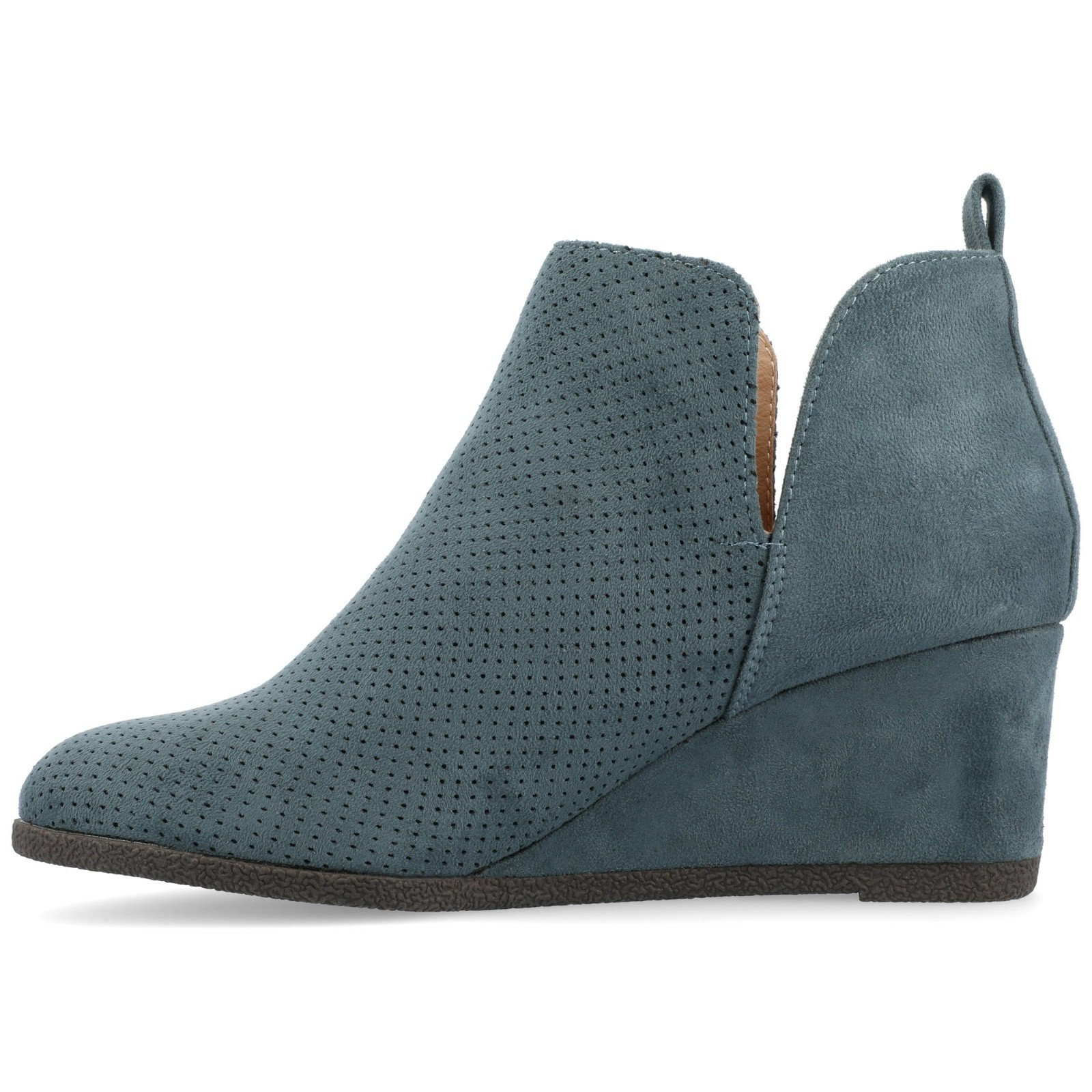 Journee Collection Mylee Suede Wedge Heel V-Cut Ankle Booties Woman Blue Size 8M