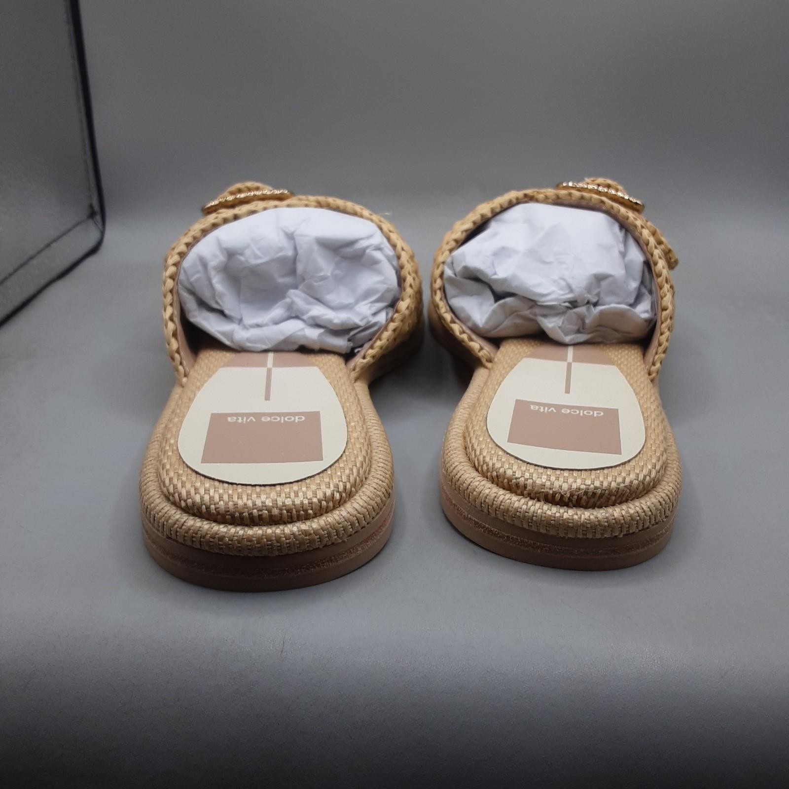 Dolce Vita Buckle Slide Sandals Alonzo Natural Women’s 7.5M Beige Raffia A298