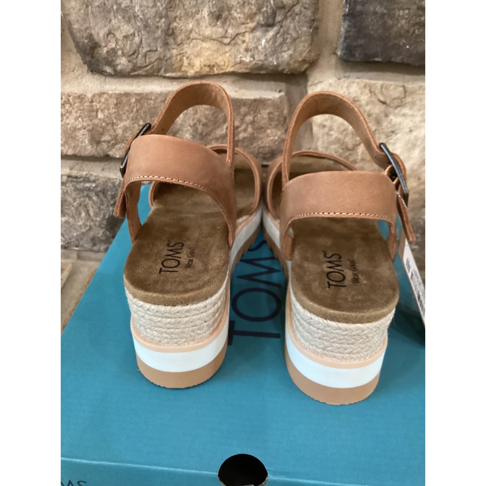TOMS Diana Tan Leather Platform Wedge Sandals 10019757 Womens Size 7.5 New