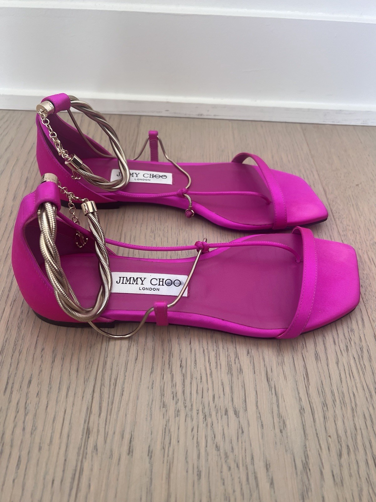Jimmy Choo Women’s Pink Leather Strappy Flat Ankle Strap Sandals EU37.5 US7.5