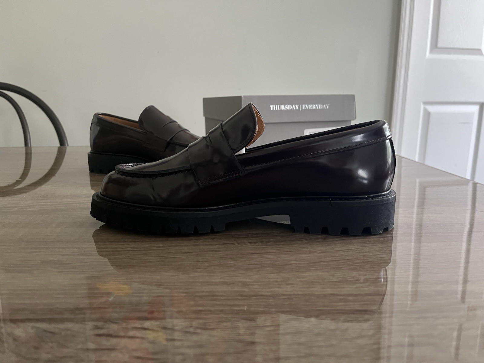 Thursday Patent Leather Burgundy Loafers, Women’s Size 6, Made In Portugal