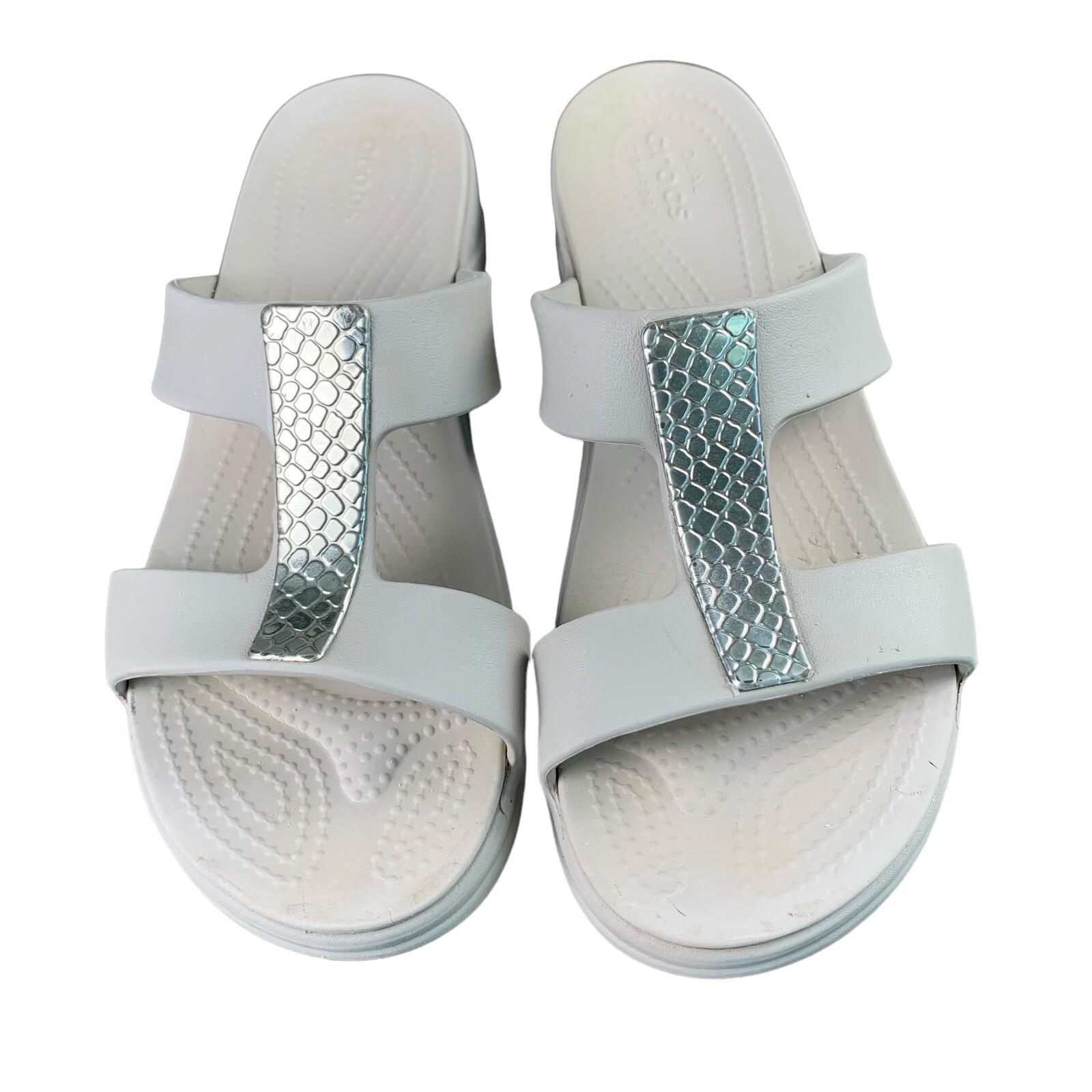 Crocs Size 10 Monterey Metallic Slip on Wedge Silver Gray – Taupe Women’s 206319