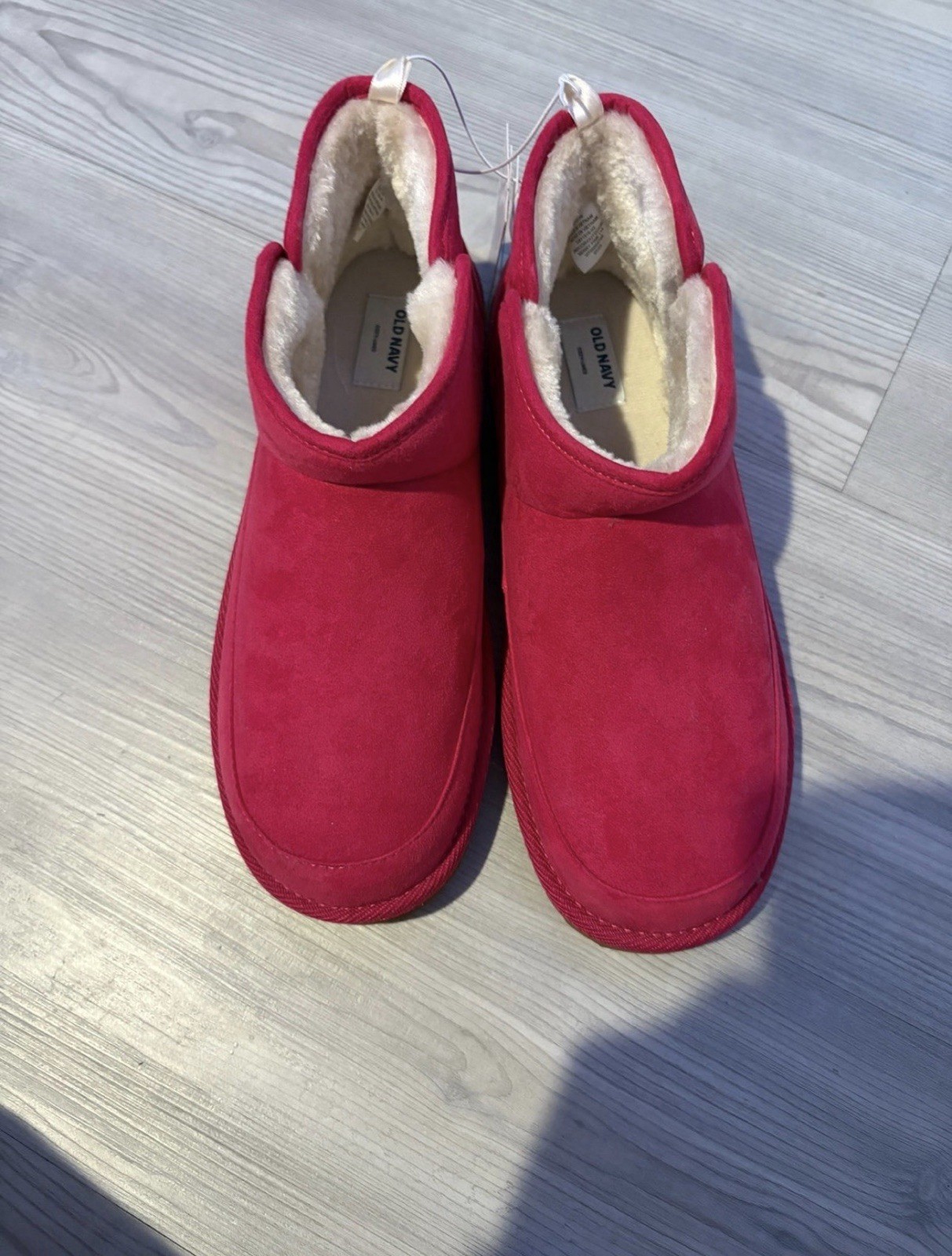Old Navy Women’s Red Faux Suede Bootie Slippers Faux Fur Lined Slip-On 8