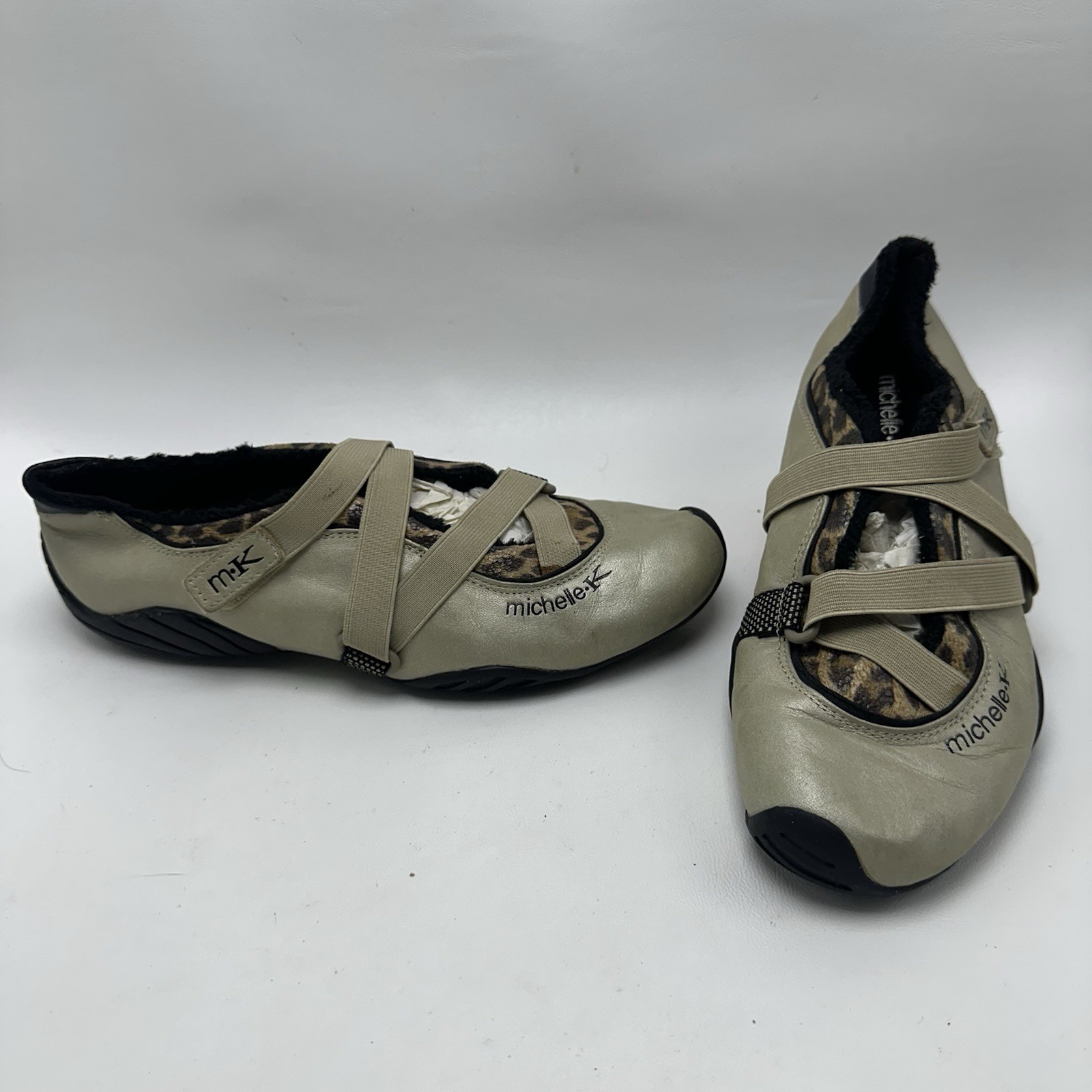 VTG Michelle K Ballet Flat Sneakers 32284 Gray Gold Mary Jane Shoes Womens 6.5