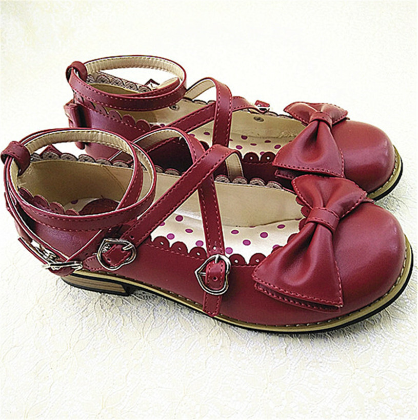 Women Lolita Low-heeled Mary Jane High Heel Cross Straps Bow Knot Princess Shoes
