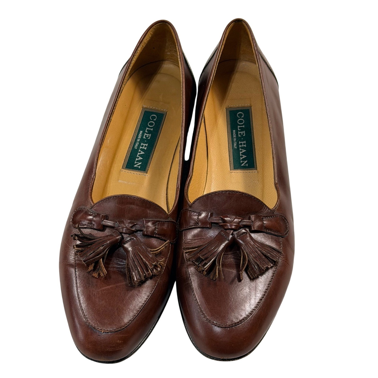 Cole Haan Vintage Brown Leather Tassel Loafers Made in Italy Womens 7 B Preppy