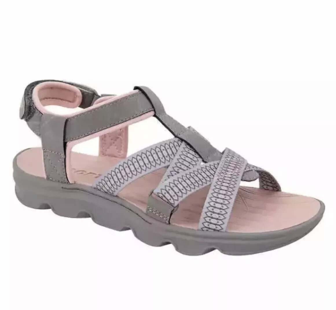 Jsport Kaia Women’s Black Strap Sandal, Grey/Pink, 9