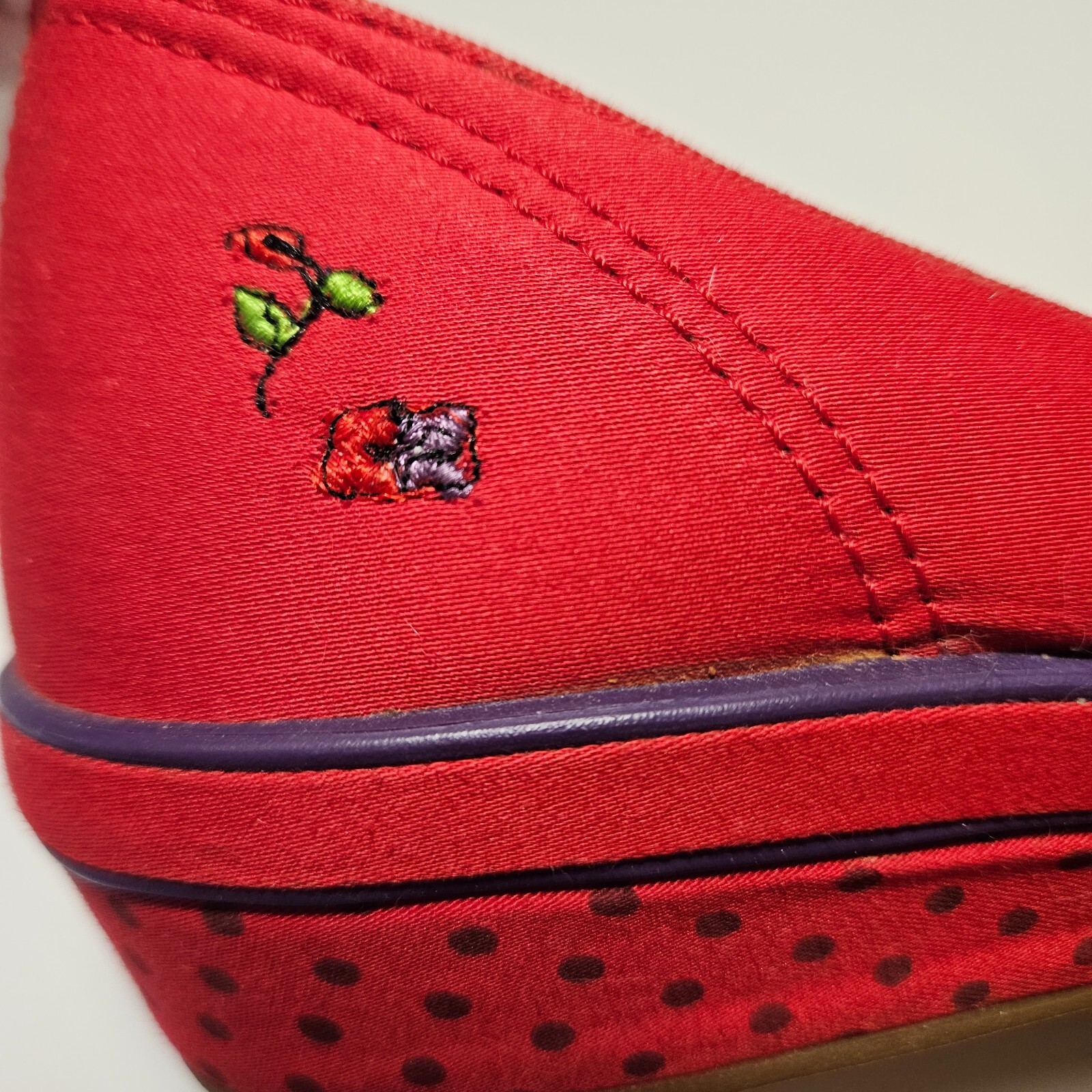 Grasshoppers Keds Womens Red Hat Society Polka Dot Slip-on Wedge Shoes 8.5M