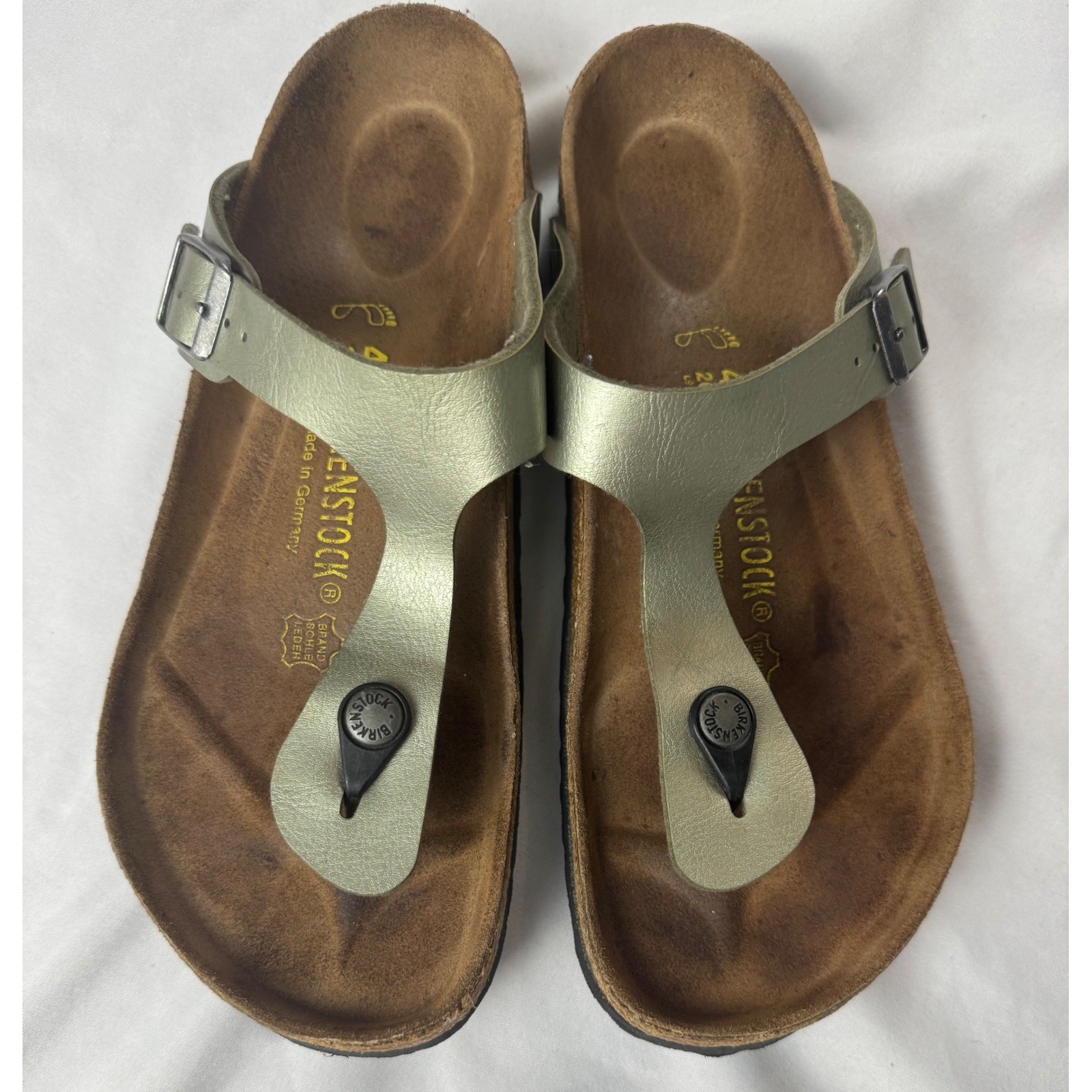 Birkenstock Gizeh Metallic Olive Green Thong Sandals Womens 40 L9 M7 Germany