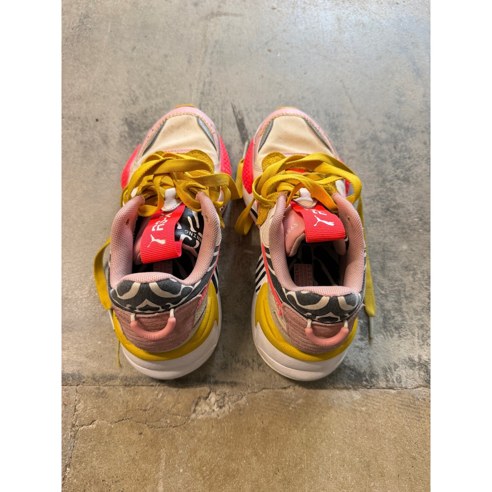 Puma RS-X Wildcats Womens Sneakers Pink Yellow Zebra Animal Print Size 5.5