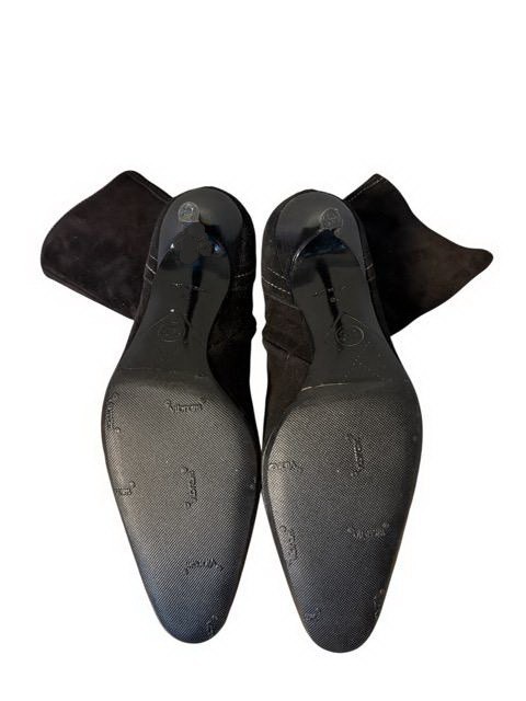 Chanel Vintage Logo Black Suede Embroidered Boots Size 6 EU 36