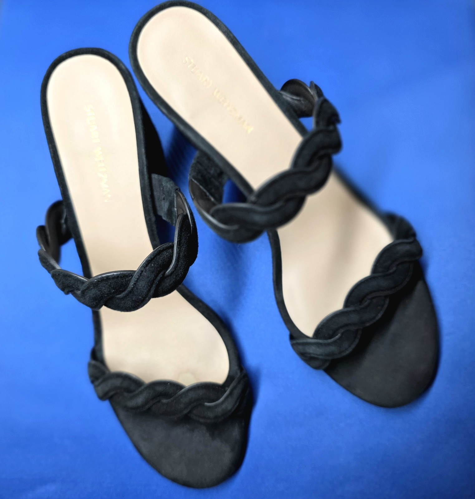 Stuart Weitzman Twistie Block 75 Suede Sandal 3 in Black Slide Size 8 Chunky