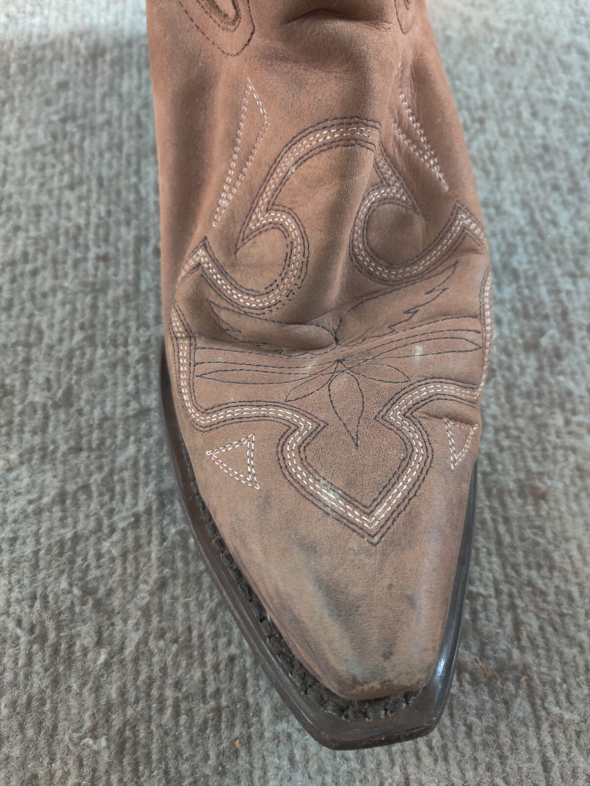 Eight Second Angel Women 8.5 Brown Leather Snip Toe Western Boot Pink Embroidery