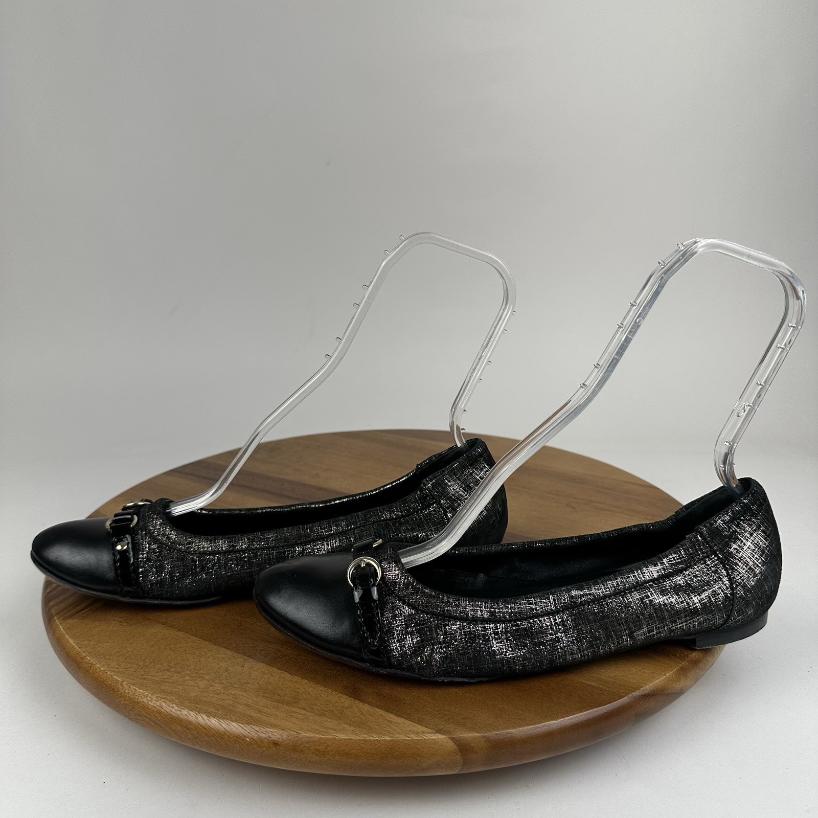 Womens AGL Black Bronze Metallic Leather Slip On Cap Toe Ballet Flats Size EU 42