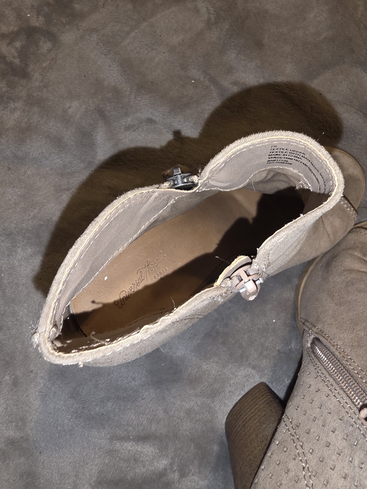 Universal Thread Boots Womens 7.5 Katrina Open Toe Boot Beige Suede Zip