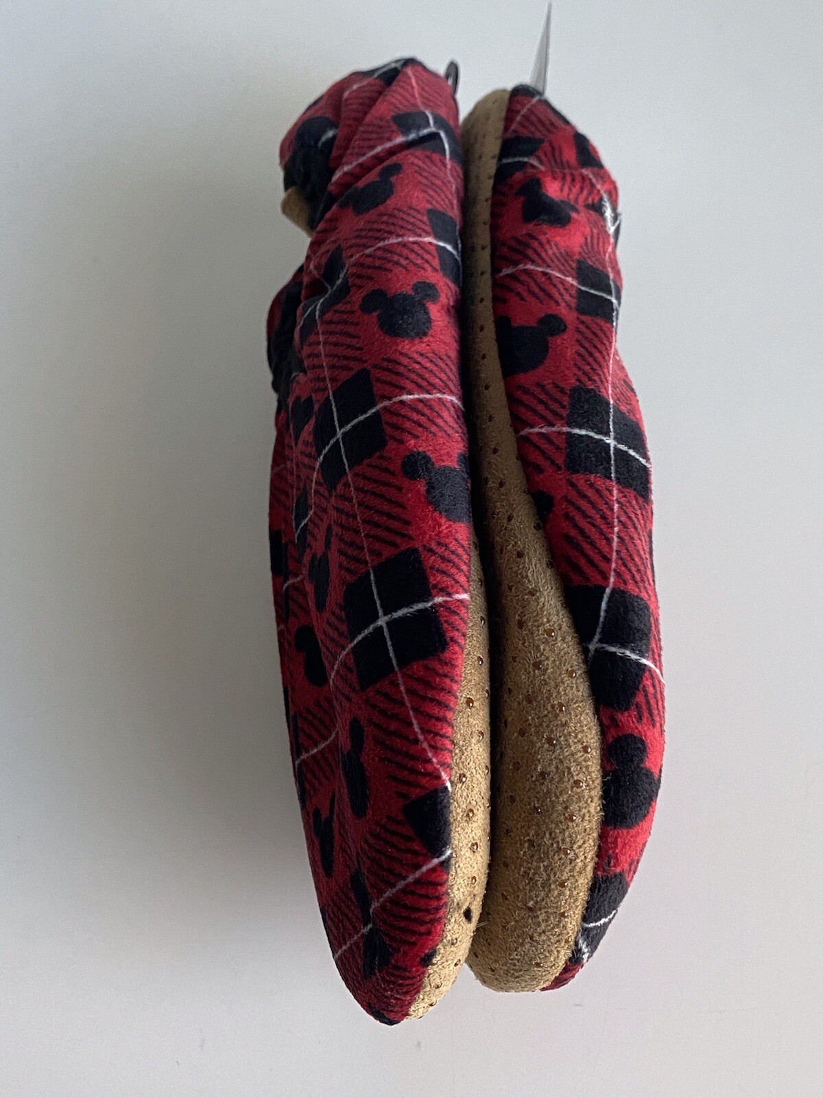 DISNEY MICKEY MOUSE Ears FUZZY BABBA Slipper Socks Sz M-L Anti Skid Red NEW