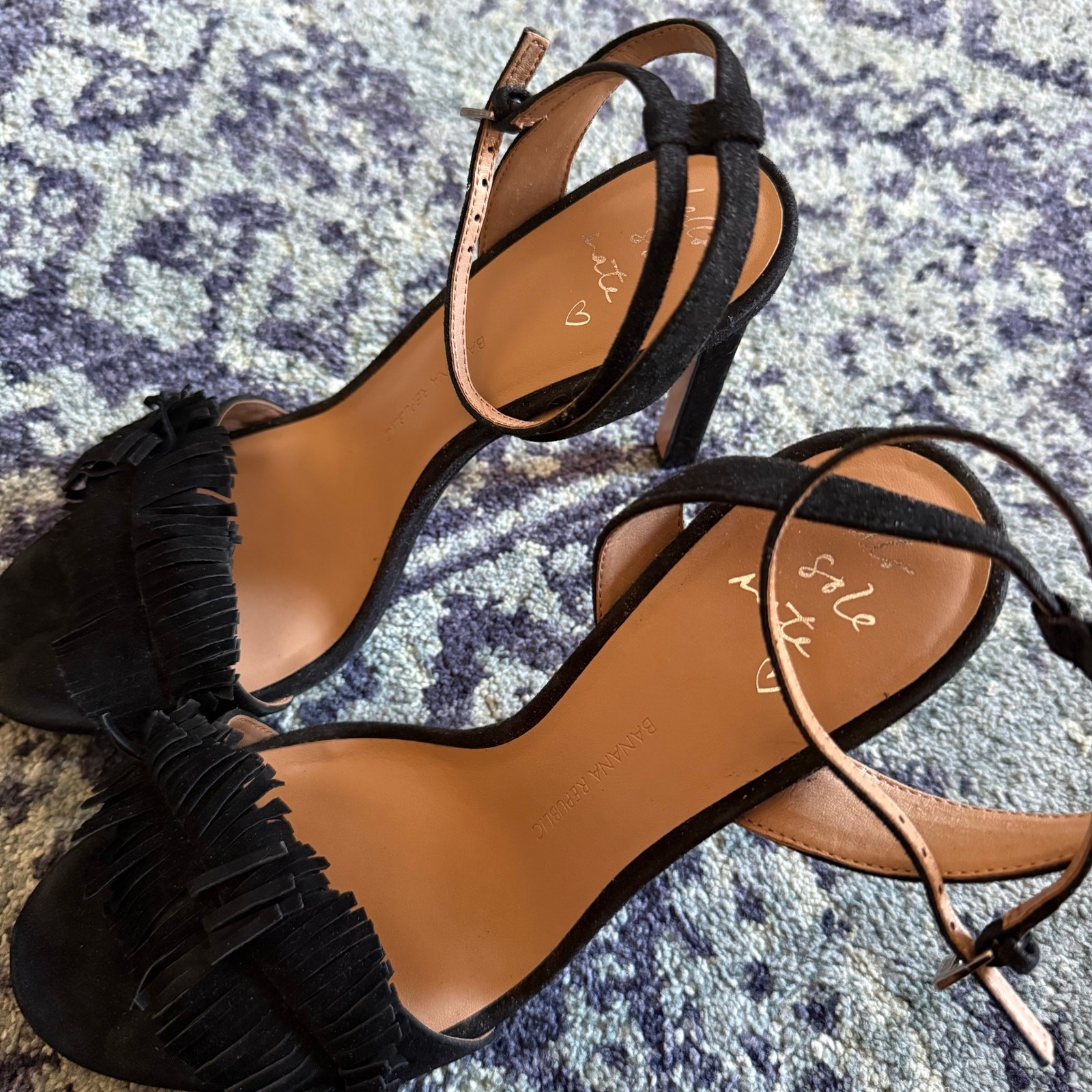Banana Republic Black Honeysuckle Fringe Open Toe Heels Summer Going Out Preppy
