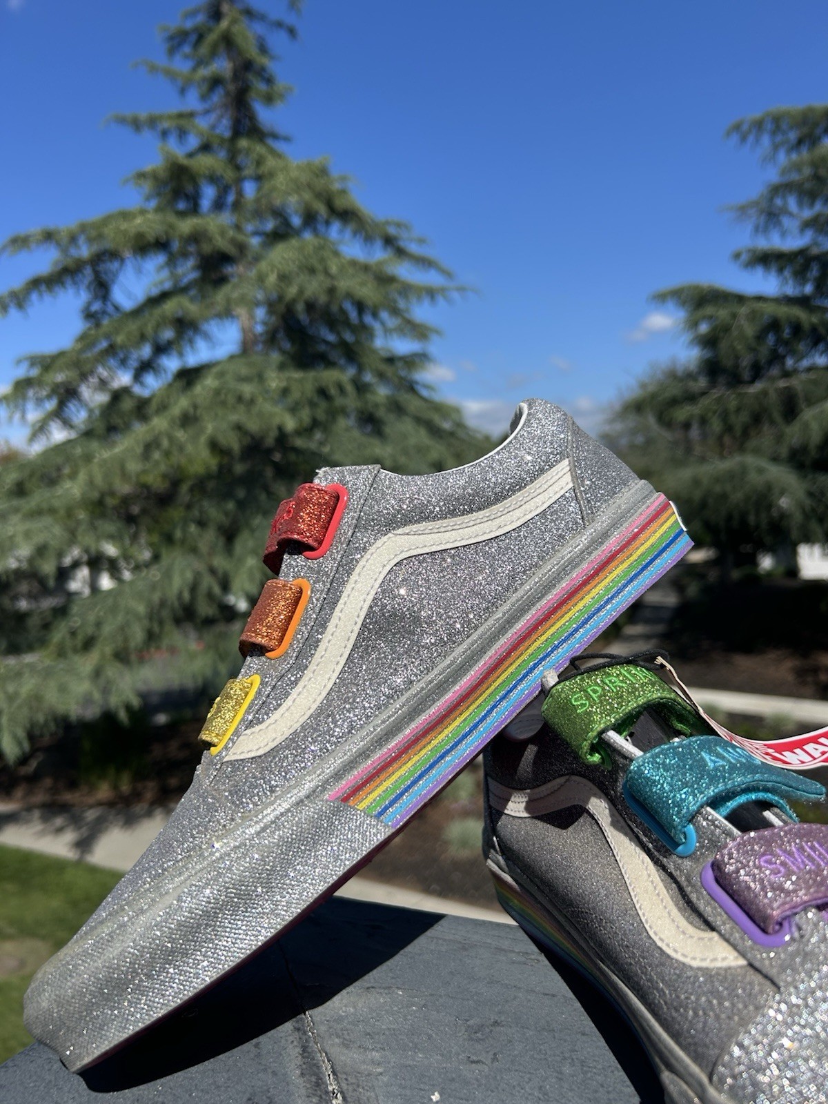 Vans x Flour Shop Old Skool Glitter Rainbow 🌈 Women’s 9.5 Hook-and-Loop Shoes