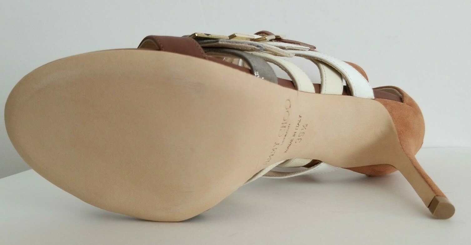 $1000 JIMMY CHOO BUBBLE GLADIATOR MULTI BUCKLE LOGO SANDALS EU 39.5 I LOVE SHOES