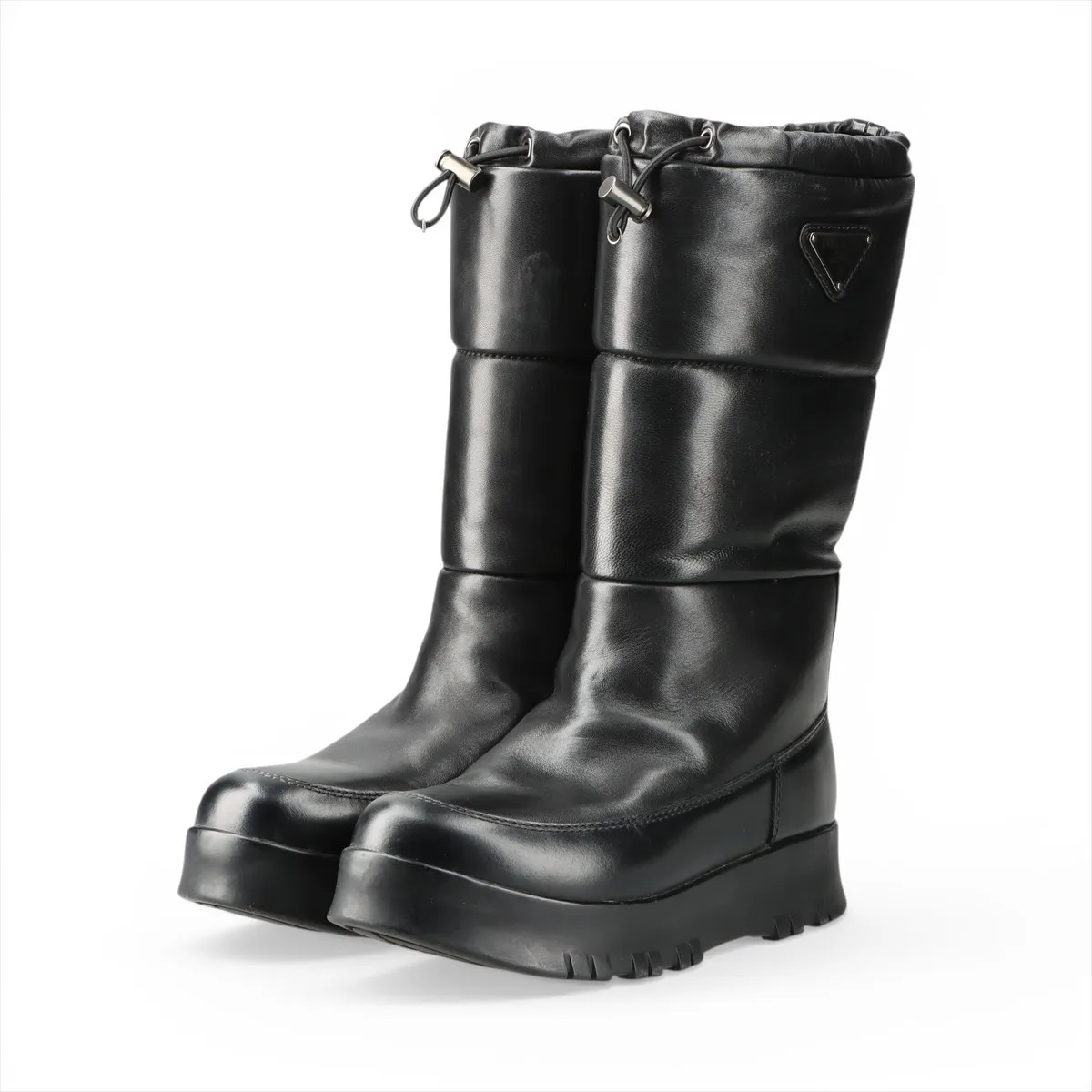 Prada Triangle logo Leather Long boots 36 Ladies’ Black Boa Comes with box