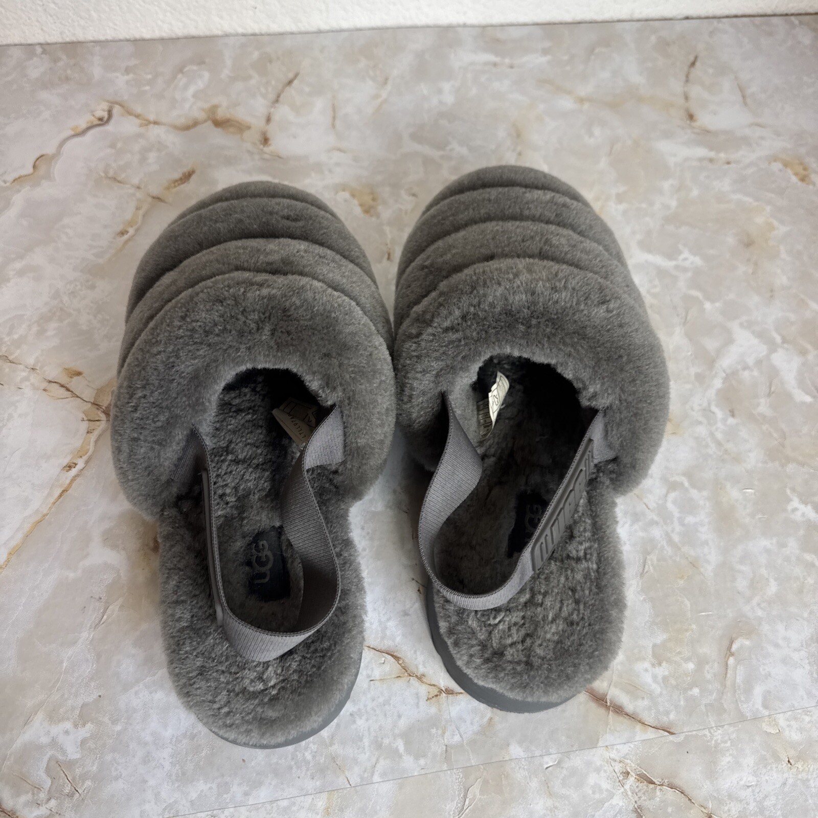 Ugg Womens Super Fluff Gray Slingback Slippers Shoes 8 Medium (B,M)