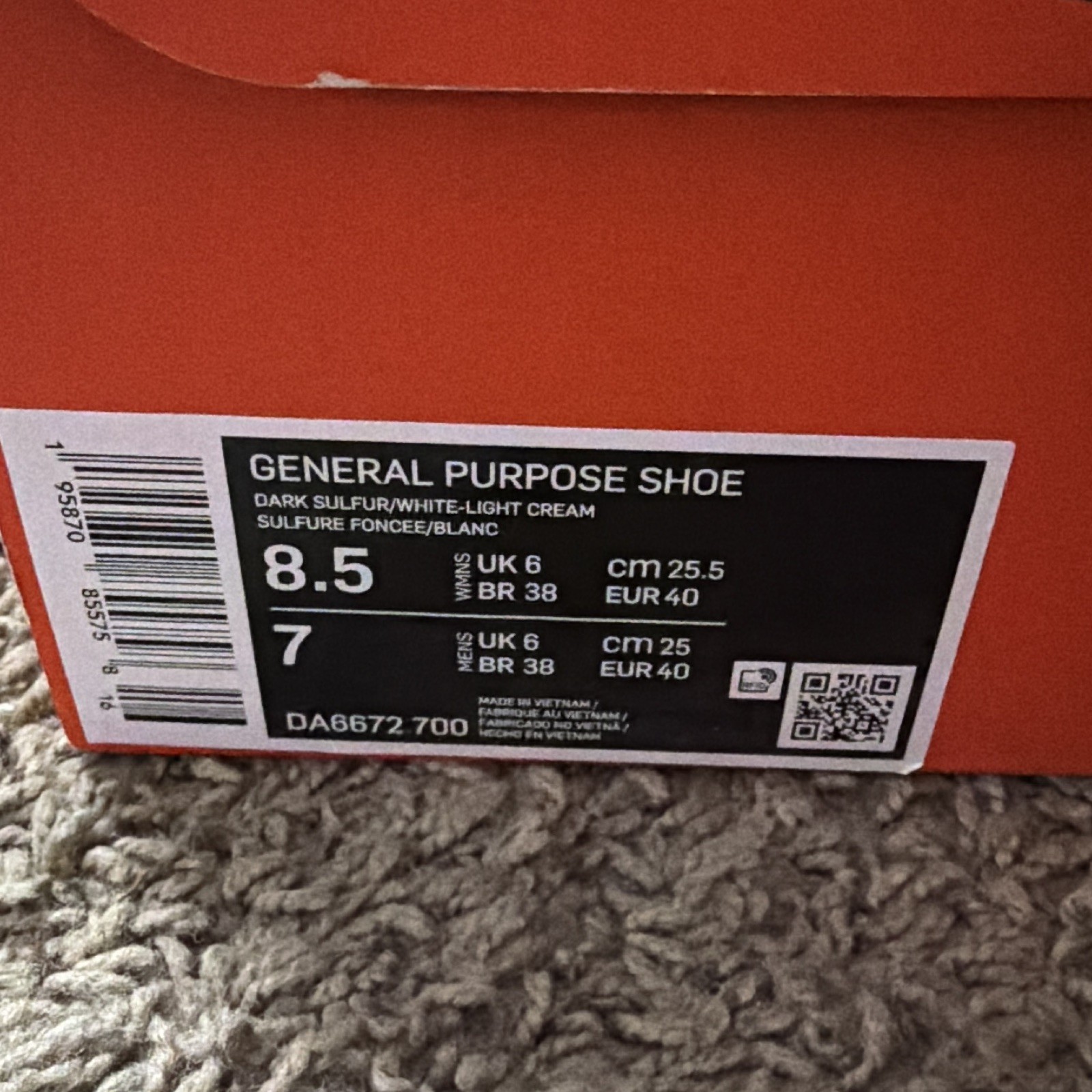 Nike Tom Sachs General Purpose Shoe Dark Sulfur DA6672-700 Sz 8.5W 7M