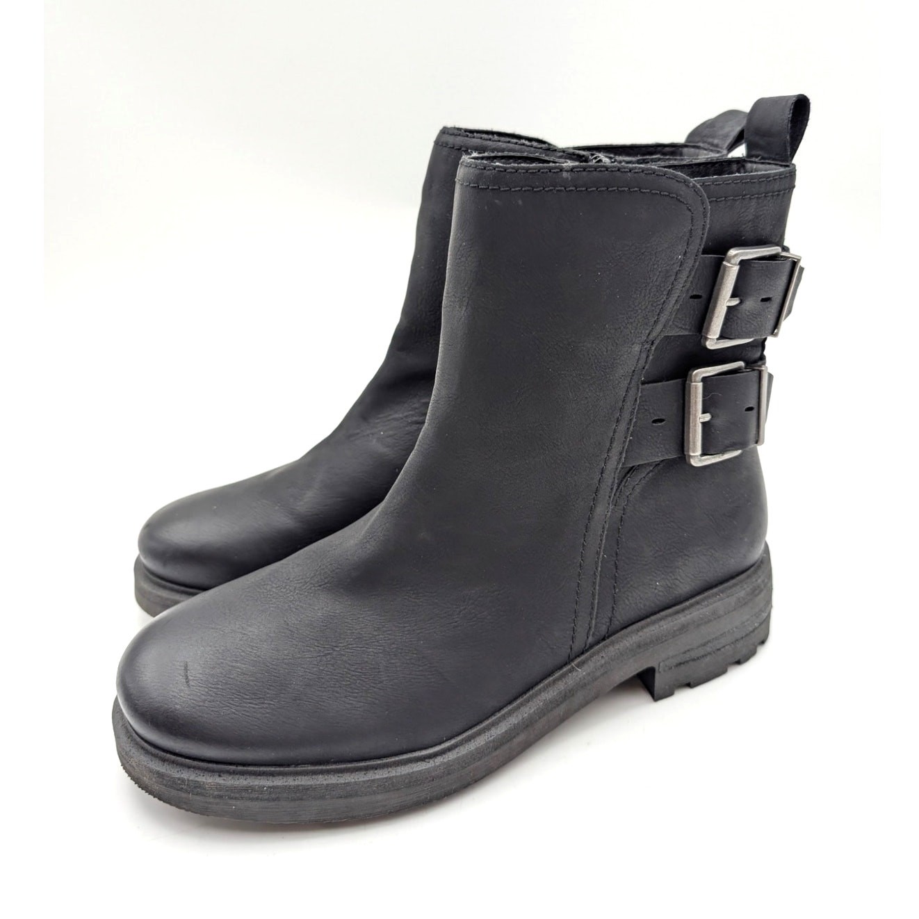 Lucky Brand Candre Double Buckle Lug Sole Boots Women’s Black Size US10M EU41.5
