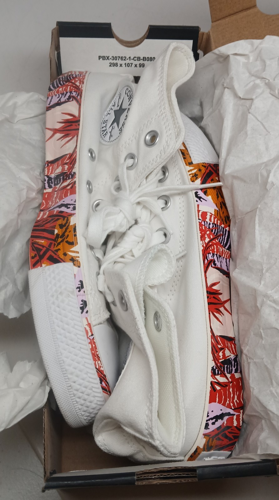 Converse CTAS Hi Women’s 7 White Canvas High Top Sneakers Tropical Summer Print