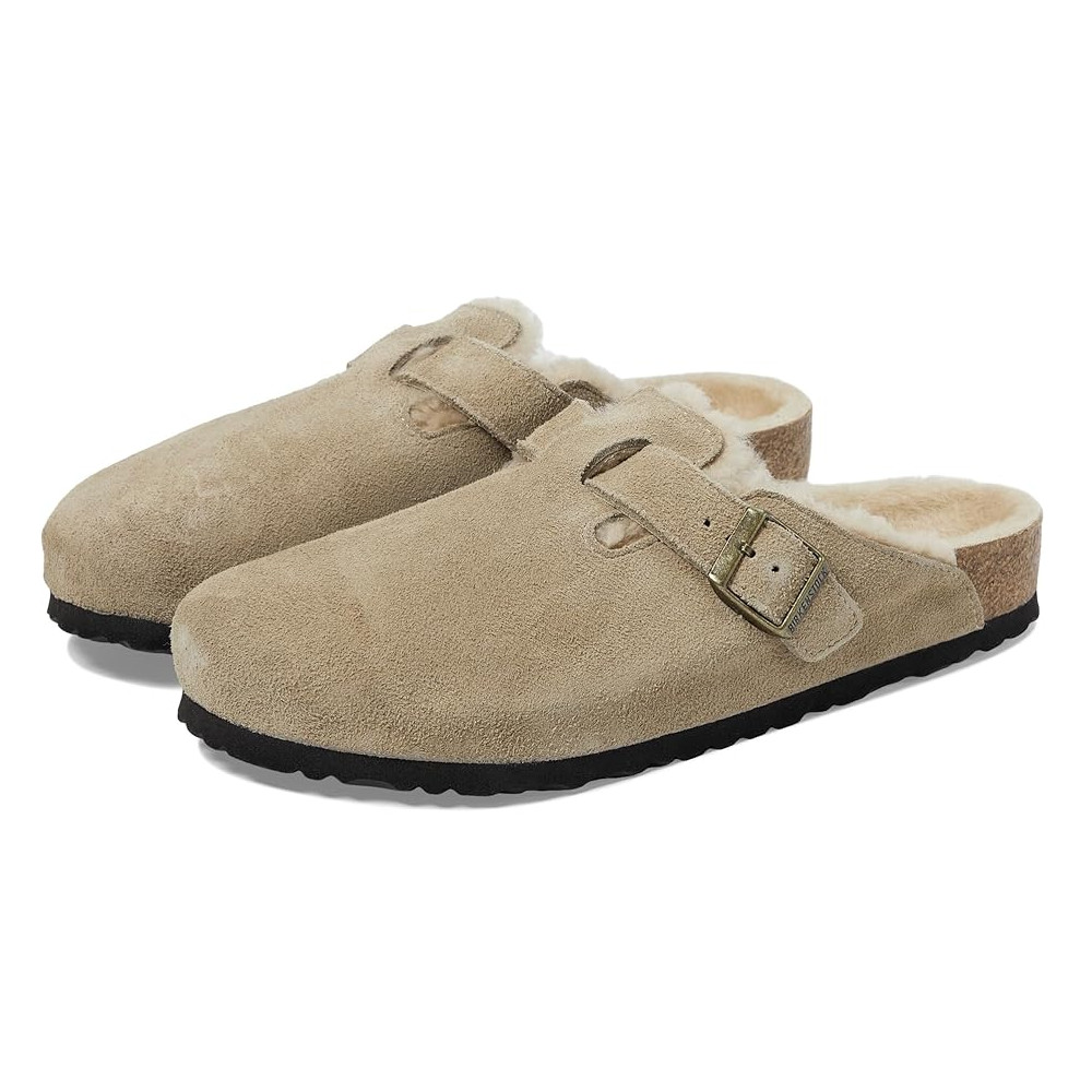 Birkenstock Boston Taupe Suede Shearling Footbed Lining Clog Women’s Shoes