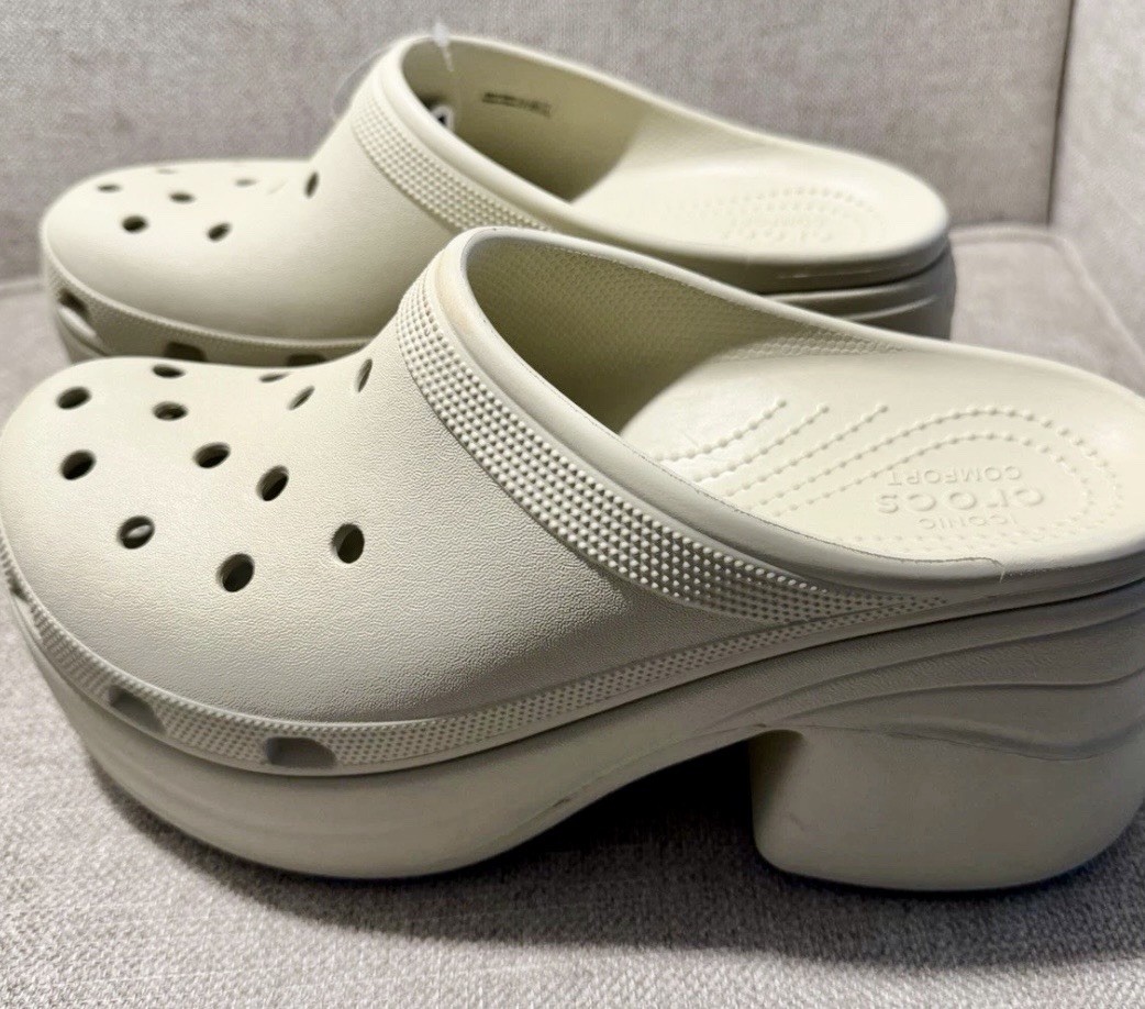 Crocs Siren Platform Clogs Womens 12 Ivory Chunky Heel Slip On Shoes NEW