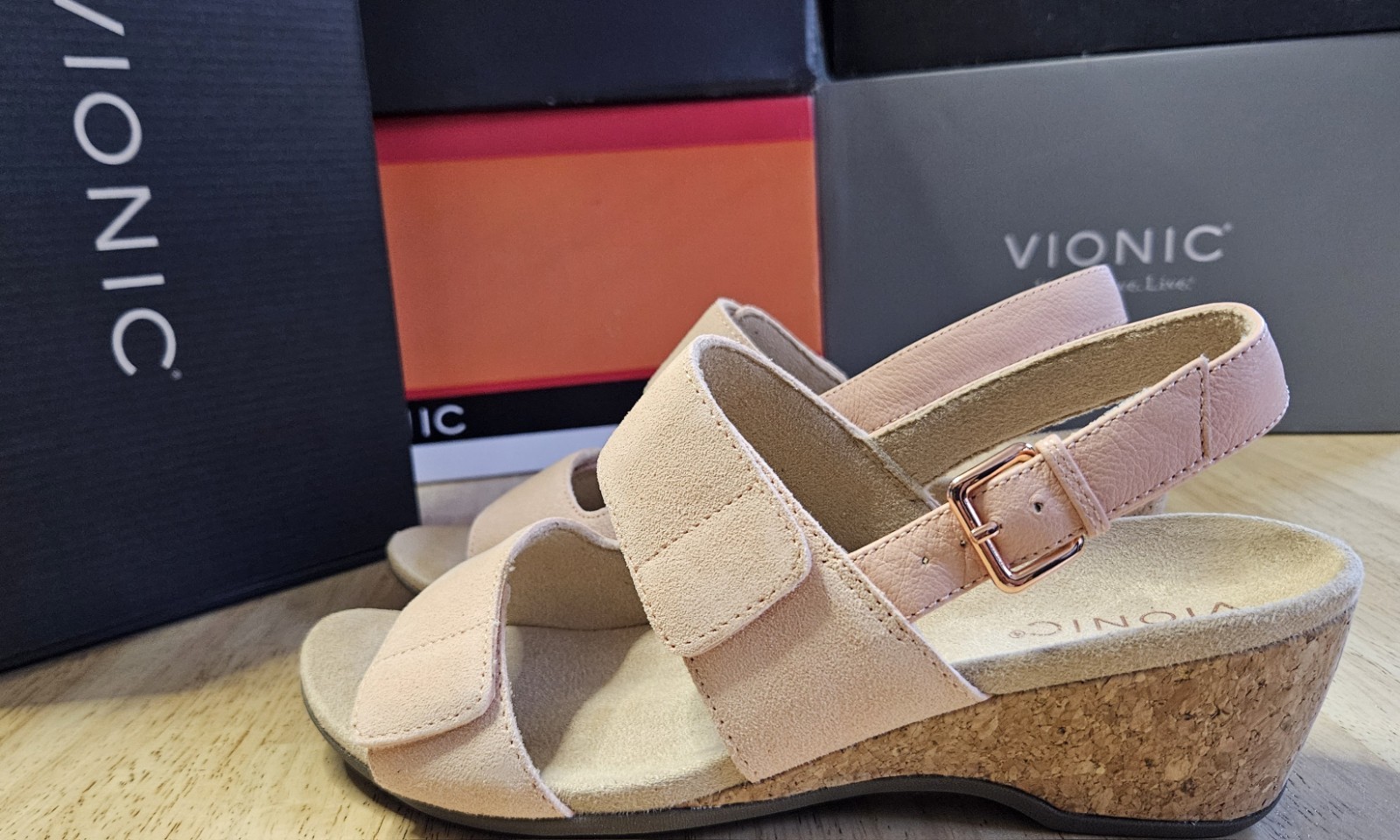 Vionic Uptown ROZE Slingback Platform Wedge Sandal US 9.5 Cork Accent Heel NIB