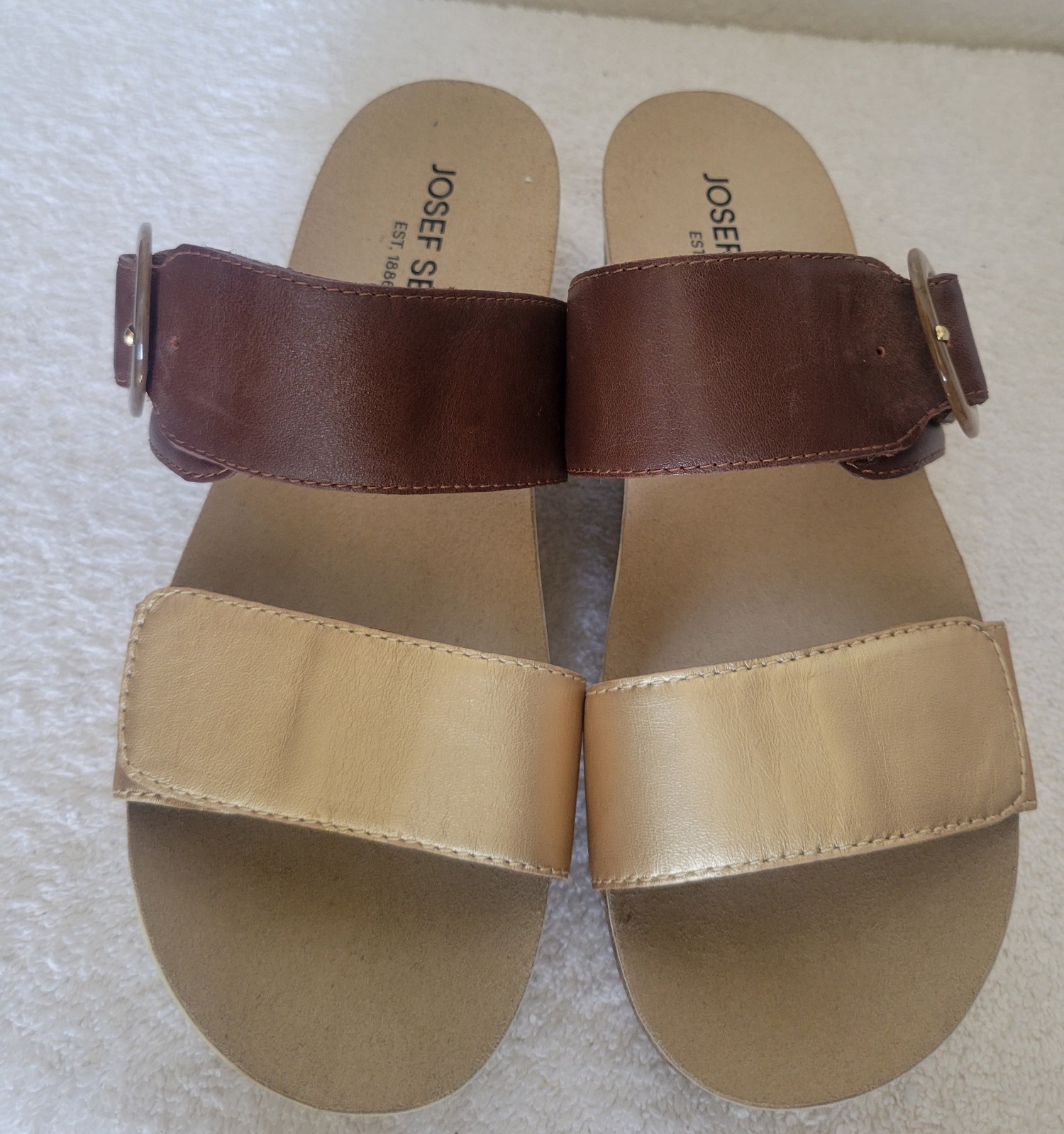 Josef Seibel Quinn 14 Sandals Women’s Gold Kombi Leather Slip-On Sz 38/ 7-7 1/2