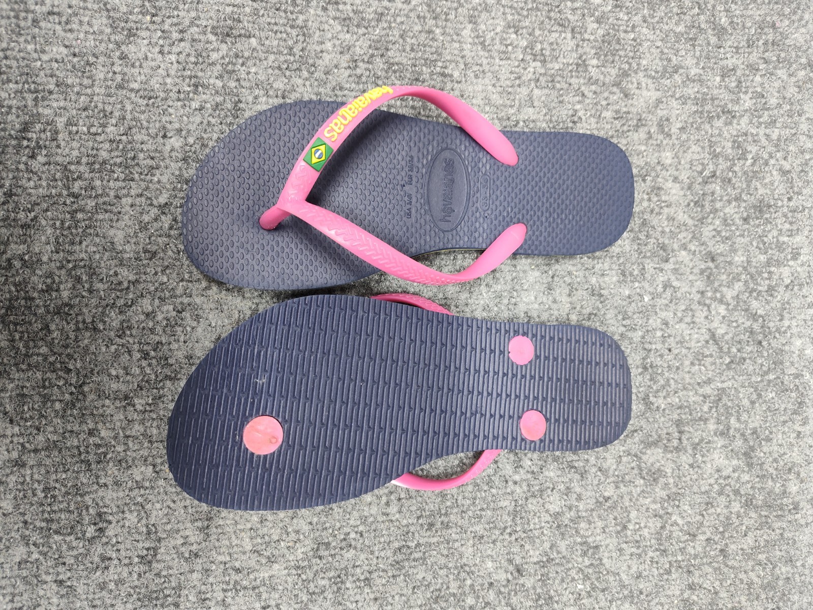 Havaianas Women Sandal 3/4Y Navy Blue Pink Thong Flip Flop Open Toe Outdoor
