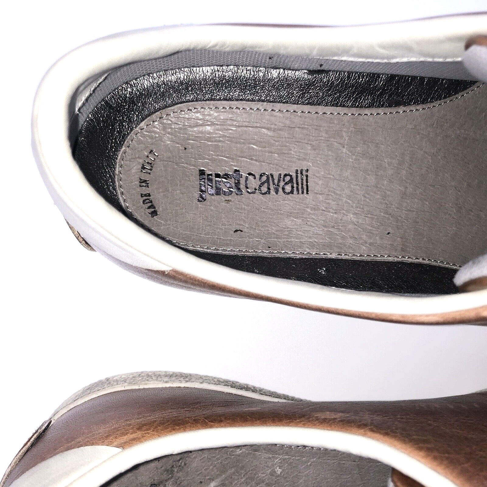 Just Cavalli Brown Leather Lace Up Unisex Shoes Sneakers Size US 7.5 EU 40