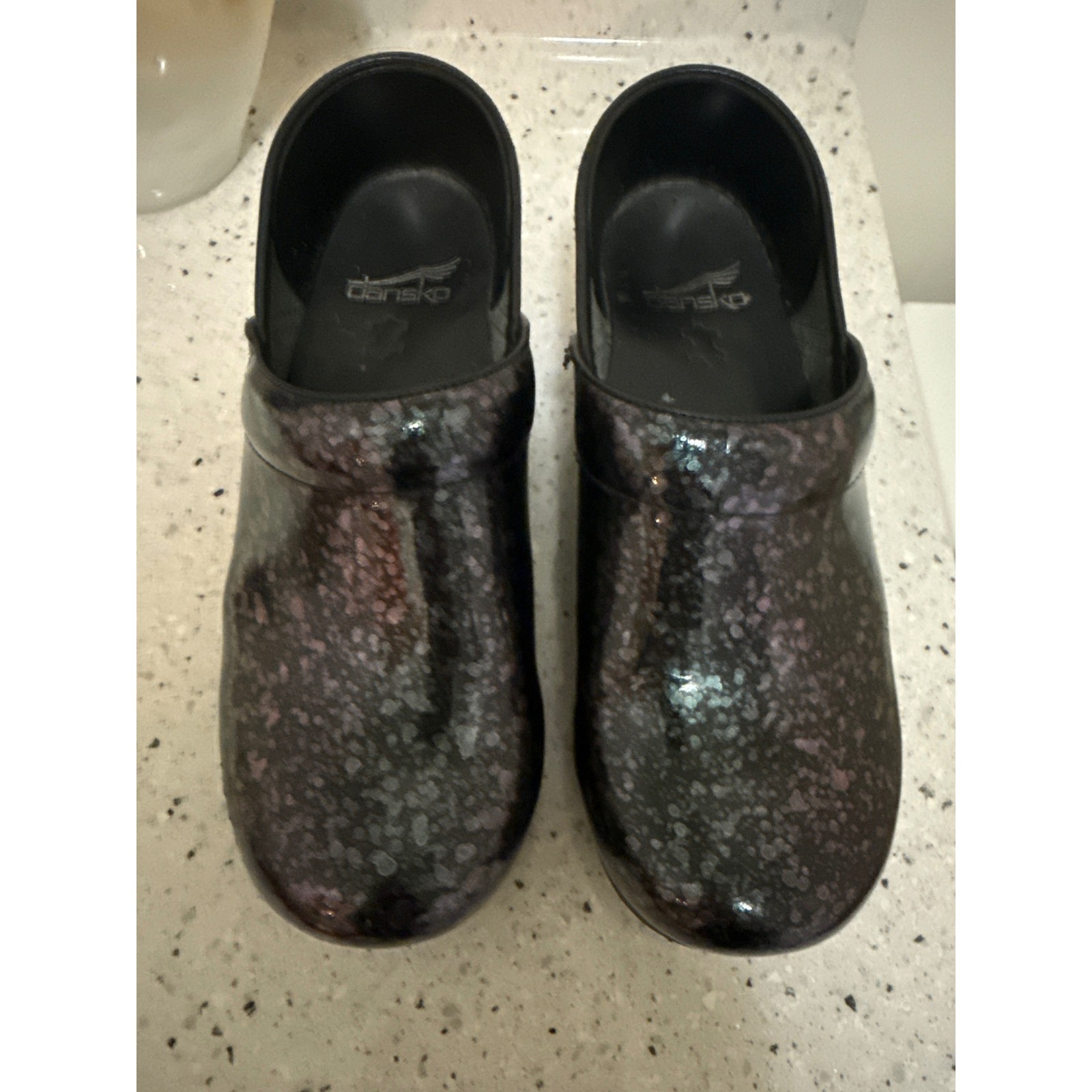 Dansko Professional Clogs Black Purple Galaxy Iridescent Patent Leather Shoes 36