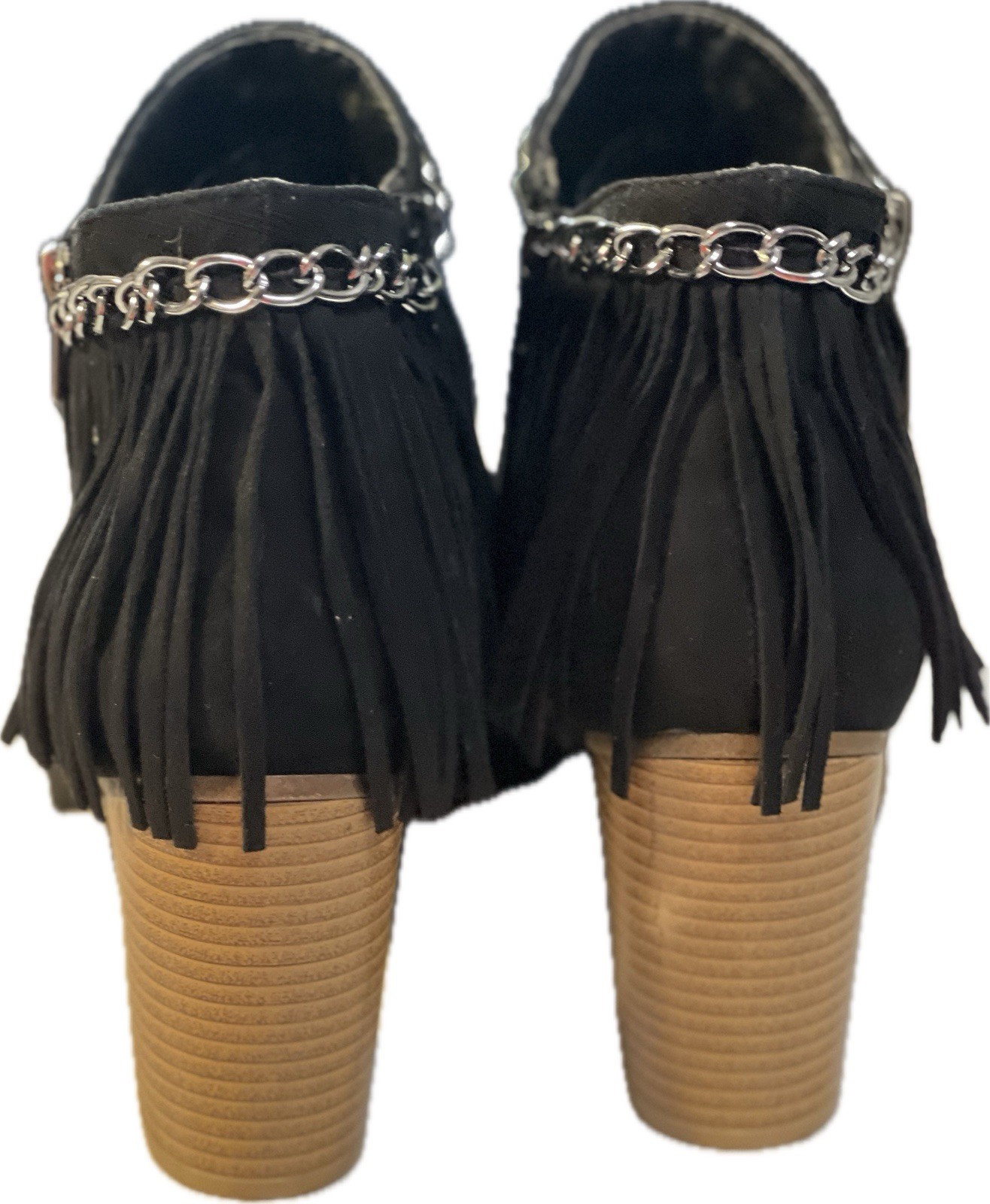 Mata Booties Fringe Women’s Size 10 Michelle 1 Black Chain 3″ Heel Side Zip Y2K