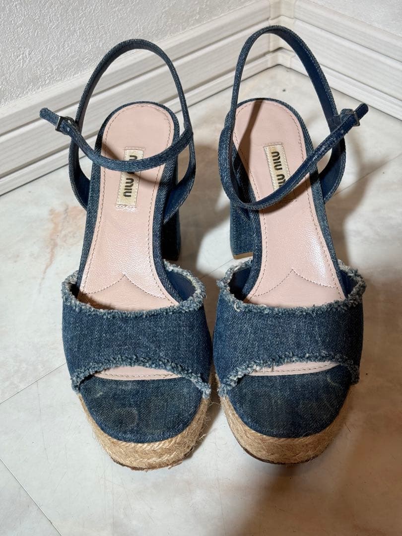 MIU MIU Sandals Shoes EU 37.5 US 7.5 Denim Authentic