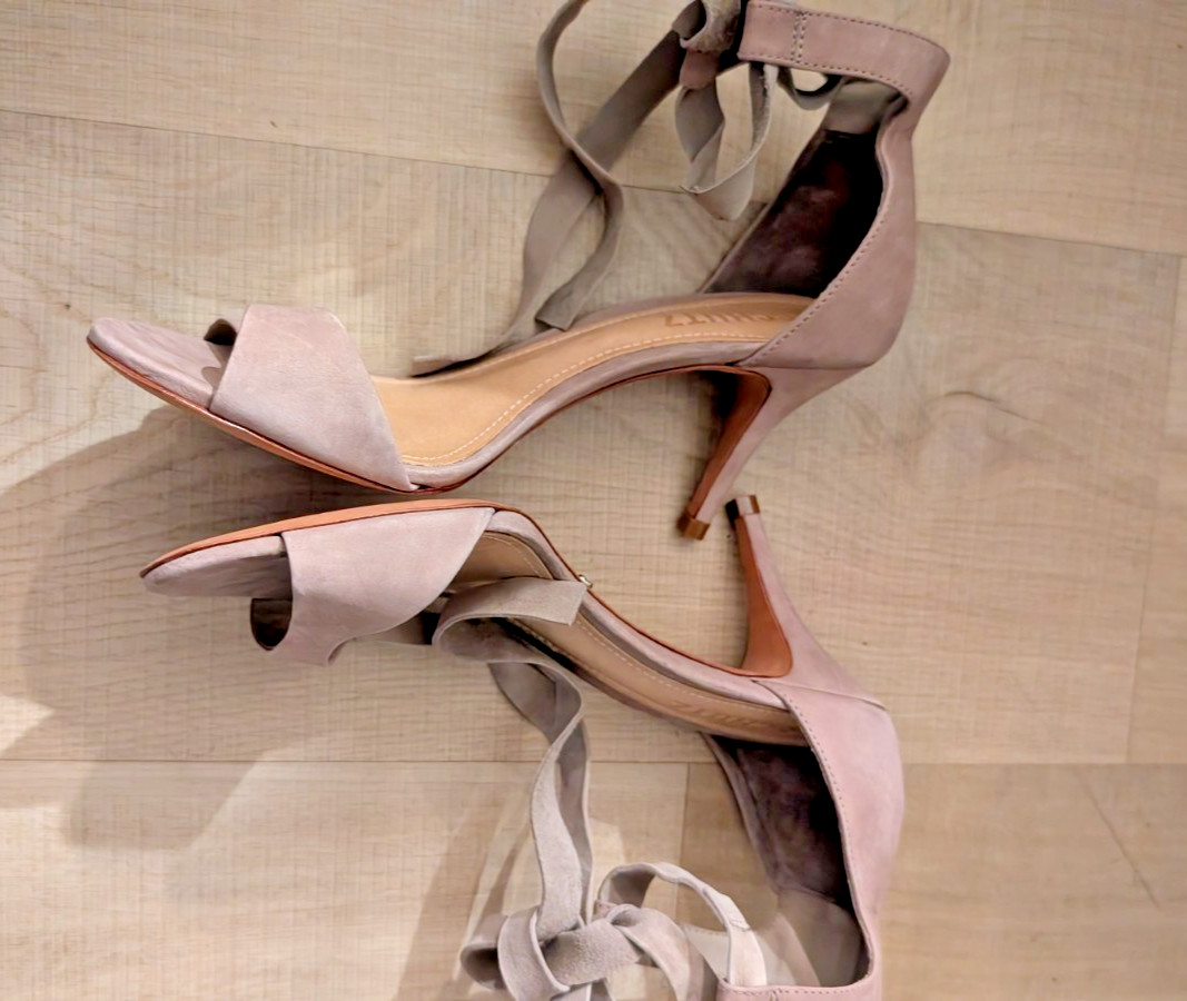 New Light Beige Schultz Strap Heels US 6.5B Leather Peep Toe Kitty New Soft