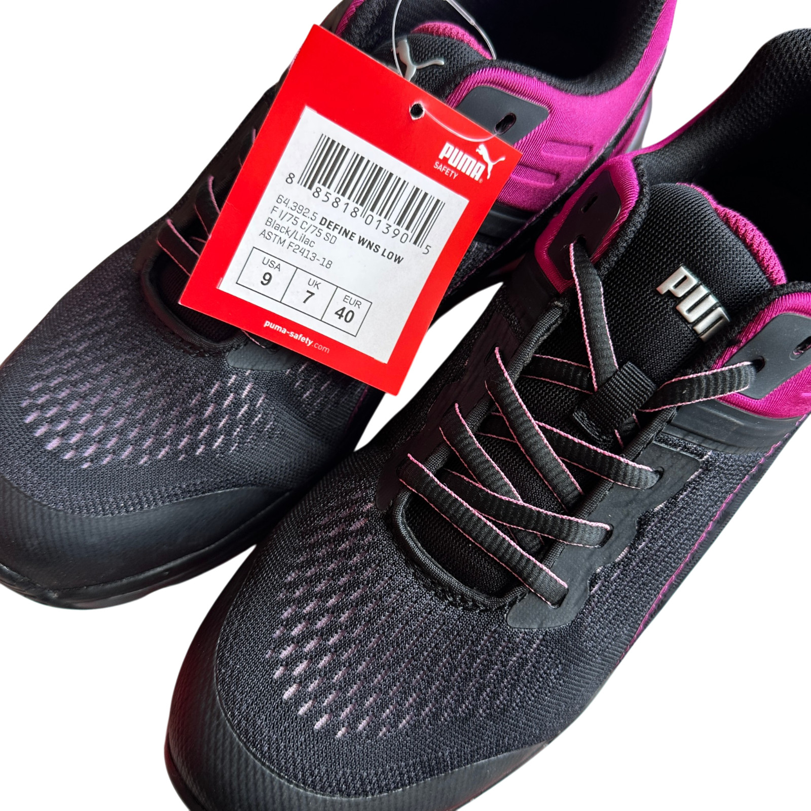 PUMA Define Low 2.0 Safety Sneakers 9 Purple Black SR SD Work Womens Size 9