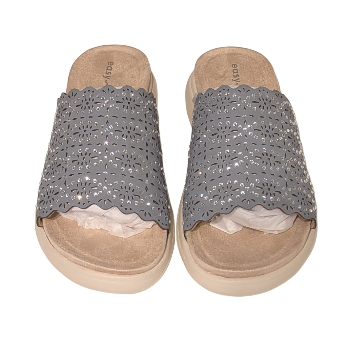 Easy Spirit Alora3 Slide Sandals Medium Blue 420 Women 6.5W Wide Rhinestone…