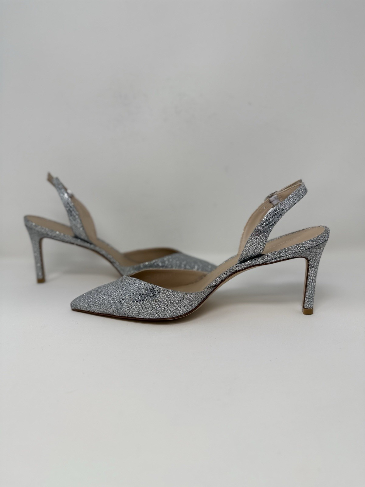 New Stuart Weitzman Julia 75 Slingback Pump Silver Sz 8
