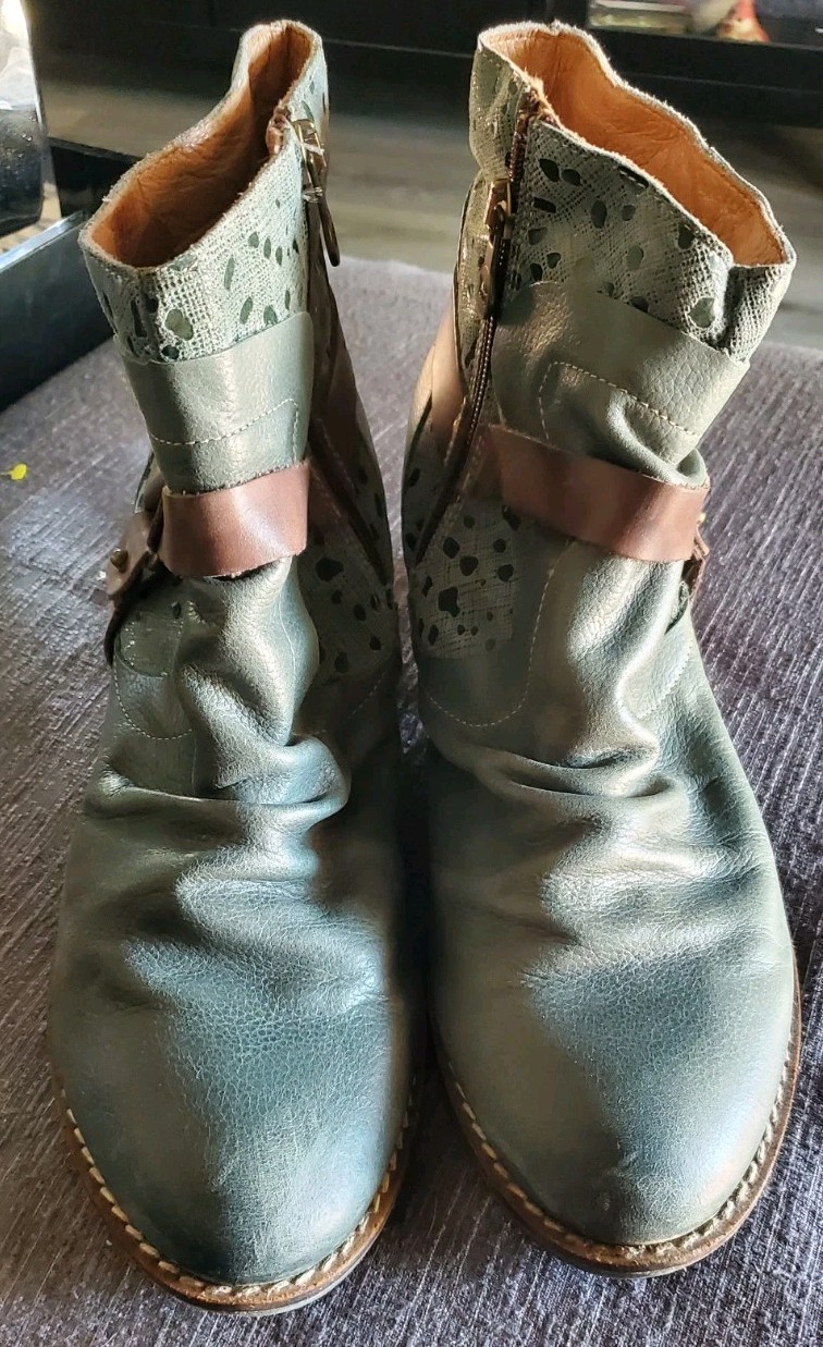 Wanda Panda Forest Green Leather Snake Print Ankle Boots Women’s EU 41 US 10